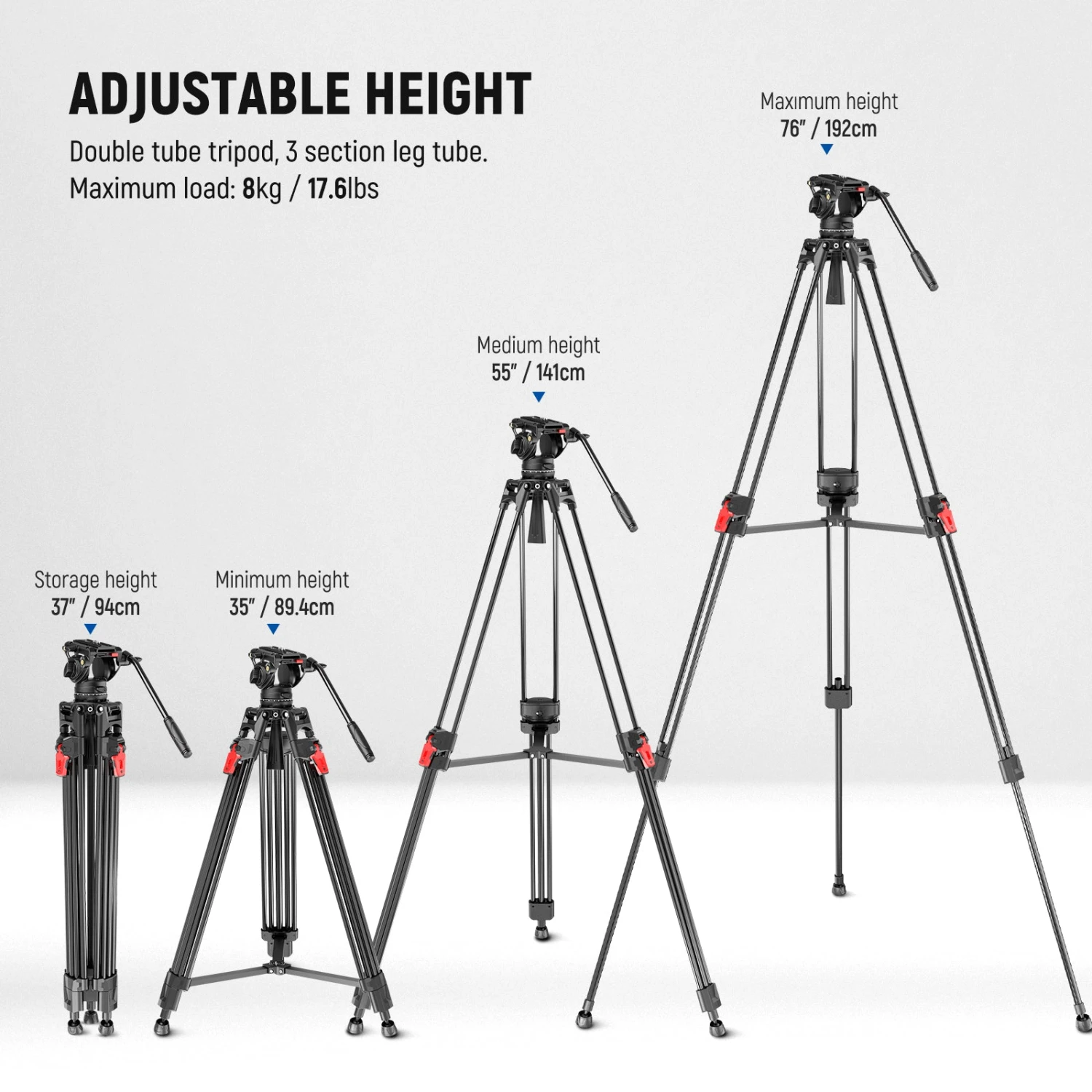 NEEWER LL27 76" Video Tripod With Fluid Head 2 NEEWER LL27 76" Video Tripod With Fluid Head - Image 2