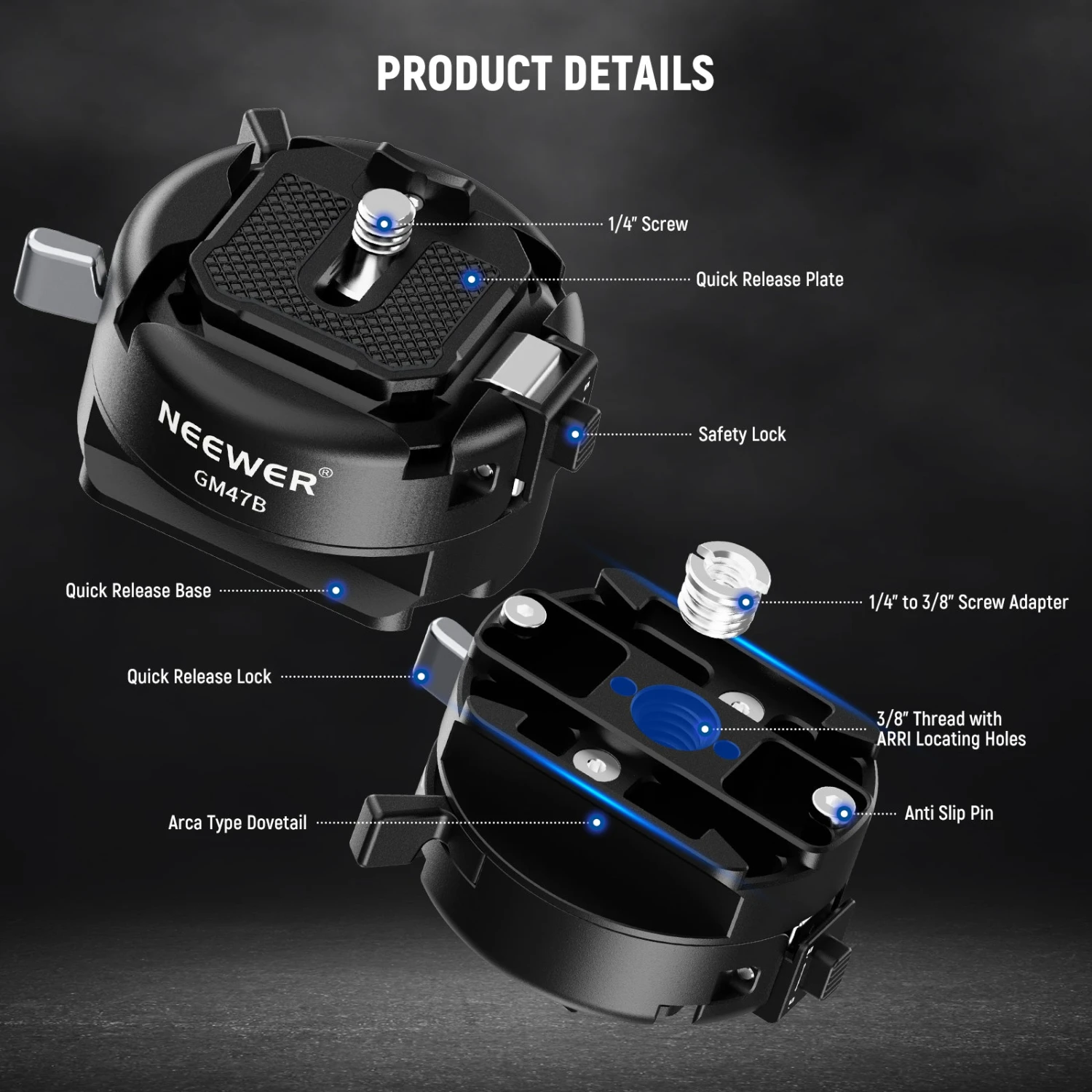 NEEWER GM47B Anti Twist Camera Quick Release Plate Kit 3 NEEWER GM47B Anti Twist Camera Quick Release Plate Kit - Image 3