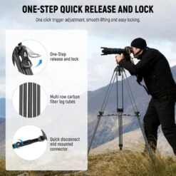 NEEWER LL55 78" Carbon Fiber Video Tripod With Fluid Head & One-Step Lock -Photography Equipment 03 a80d5808 4398 45af 911f b11c29ace602