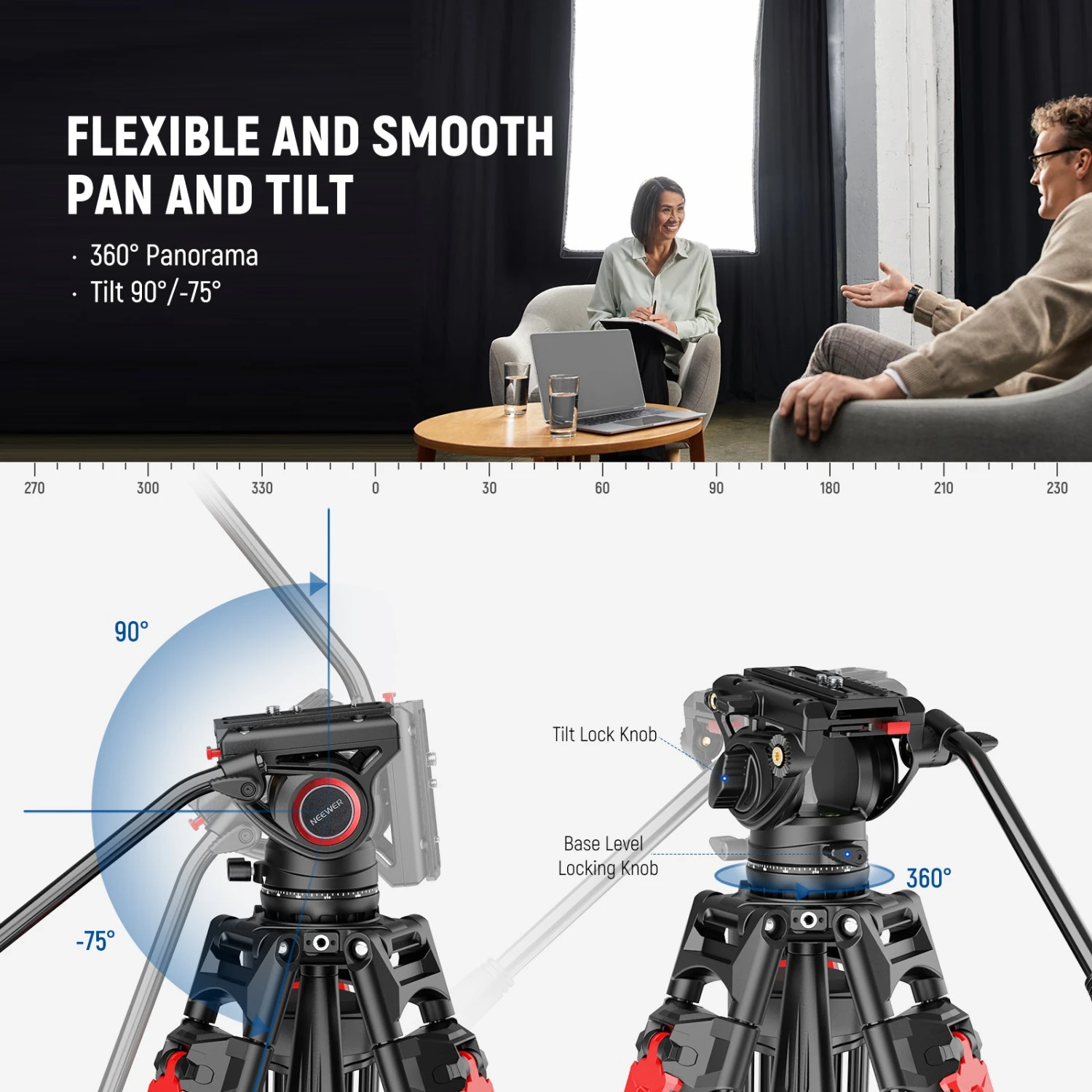 NEEWER LL27 76" Video Tripod With Fluid Head 4 NEEWER LL27 76" Video Tripod With Fluid Head - Image 4