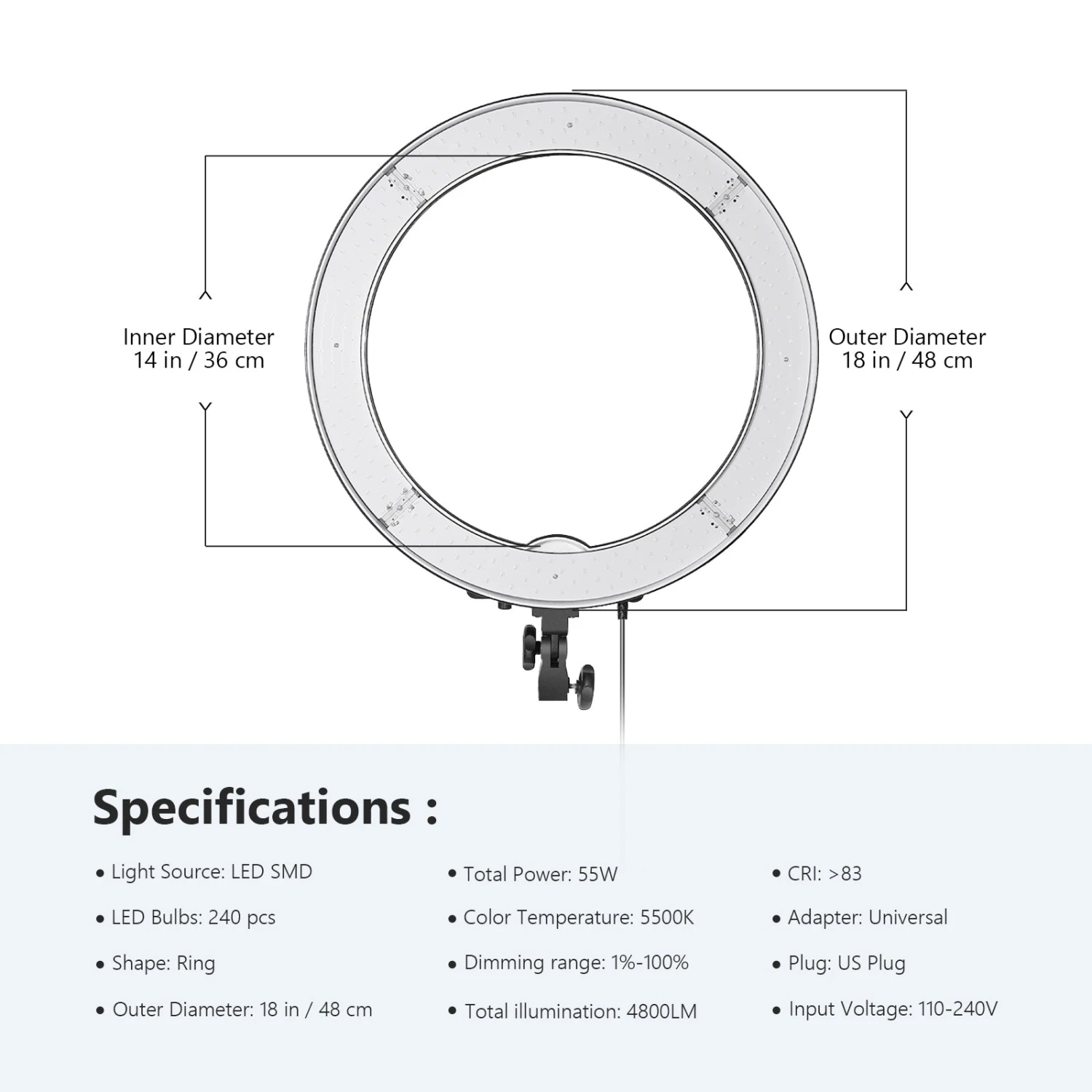 NEEWER RL-18 18-Inch 55W Ring Light (Without Stand) 2 NEEWER RL-18 18-Inch 55W Ring Light (Without Stand) - Image 2