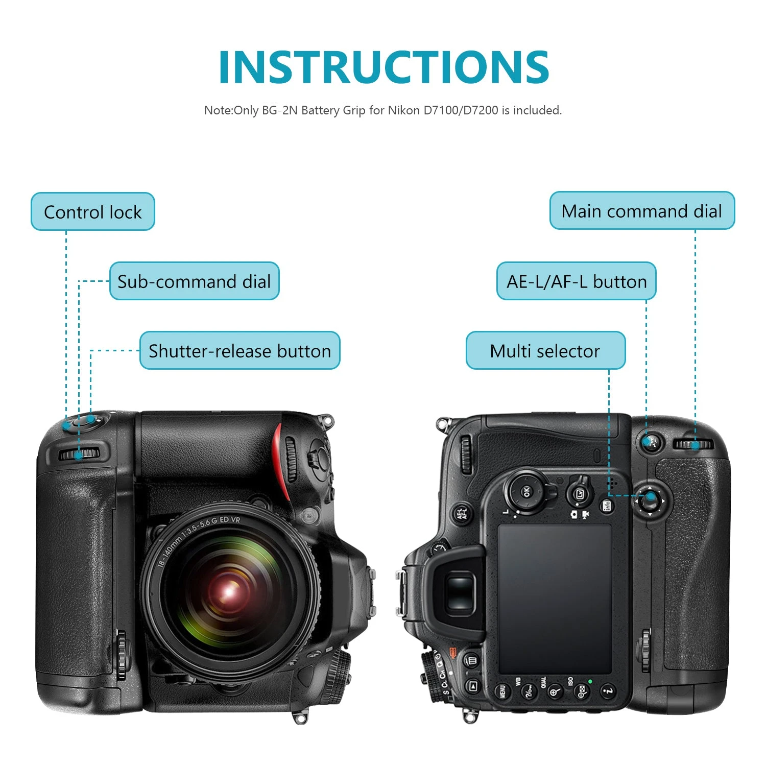 NEEWER Replacement Battery Grip Of MB-D15 For Nikon D7100 D7200 3 NEEWER Replacement Battery Grip Of MB-D15 For Nikon D7100 D7200 - Image 3