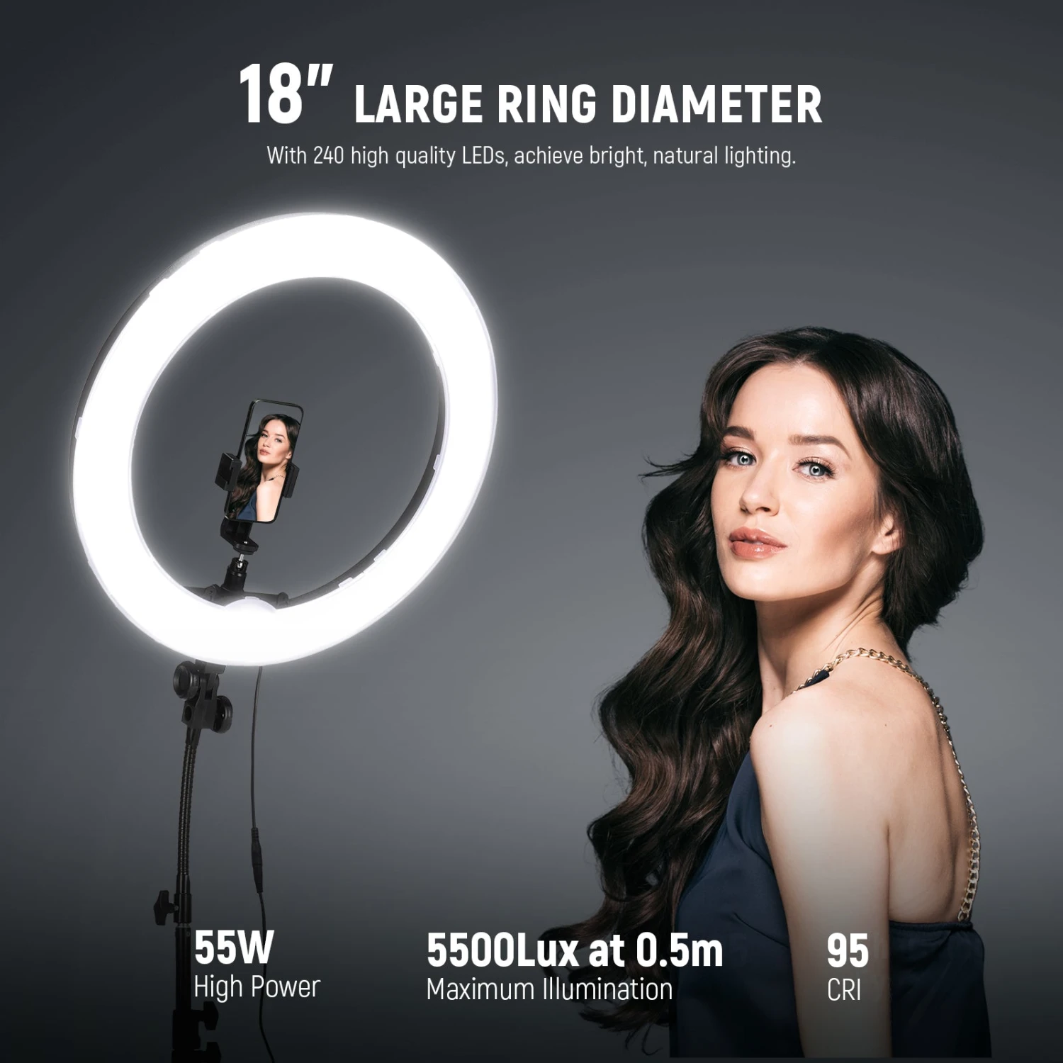 NEEWER RL-18 18 Inch LED Ring Light Kit 2 NEEWER RL-18 18 Inch LED Ring Light Kit - Image 2