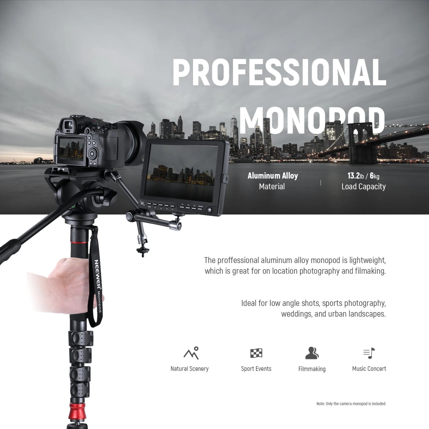 NEEWER GM76 70.5" Professional Camera Monopod With Fluid Head 6 NEEWER GM76 70.5" Professional Camera Monopod With Fluid Head - Image 6