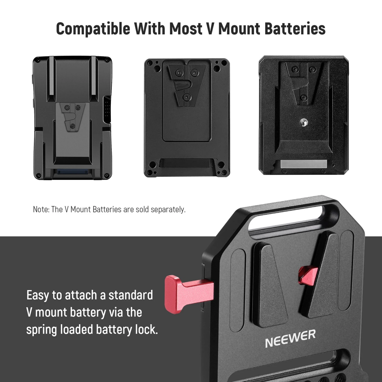 NEEWER V-Mount 1/4" & 3/8" Threads Battery Plate For ST-43 2 NEEWER V-Mount 1/4" & 3/8" Threads Battery Plate For ST-43 - Image 2