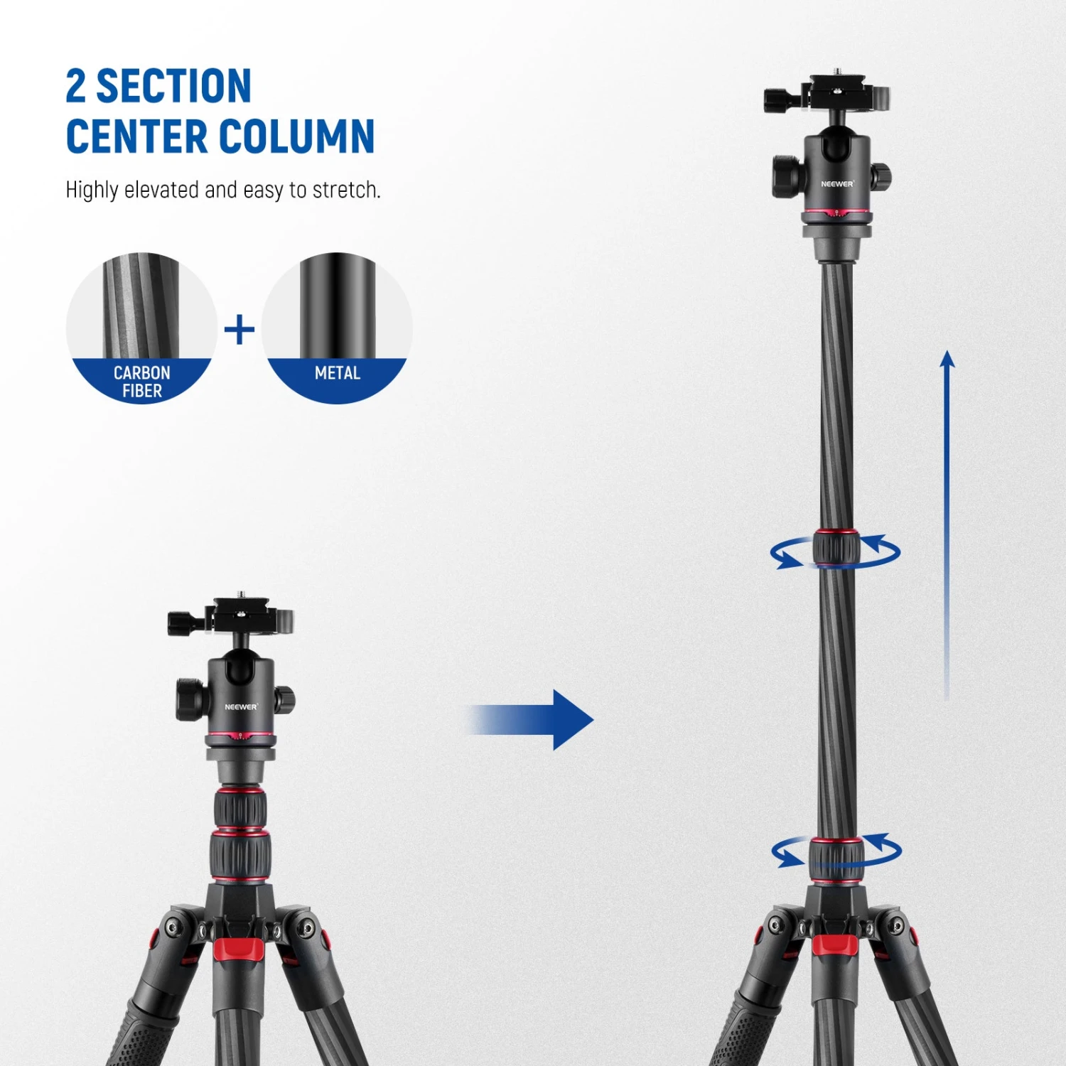 NEEWER N55CR 80.7” Carbon Fiber Tripod Monopod 2 NEEWER N55CR 80.7” Carbon Fiber Tripod Monopod - Image 2