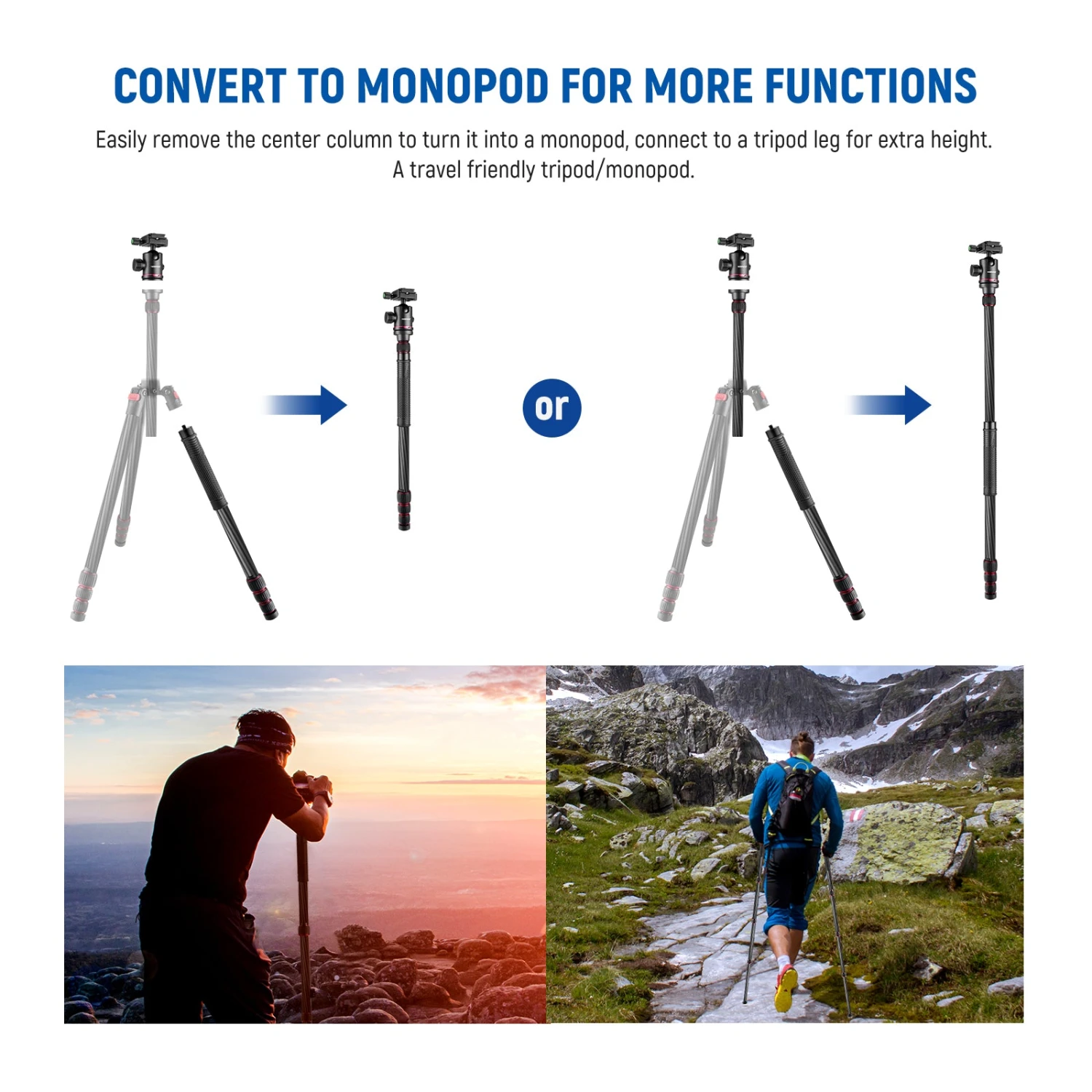 NEEWER N55CR 80.7” Carbon Fiber Tripod Monopod 6 NEEWER N55CR 80.7” Carbon Fiber Tripod Monopod - Image 6