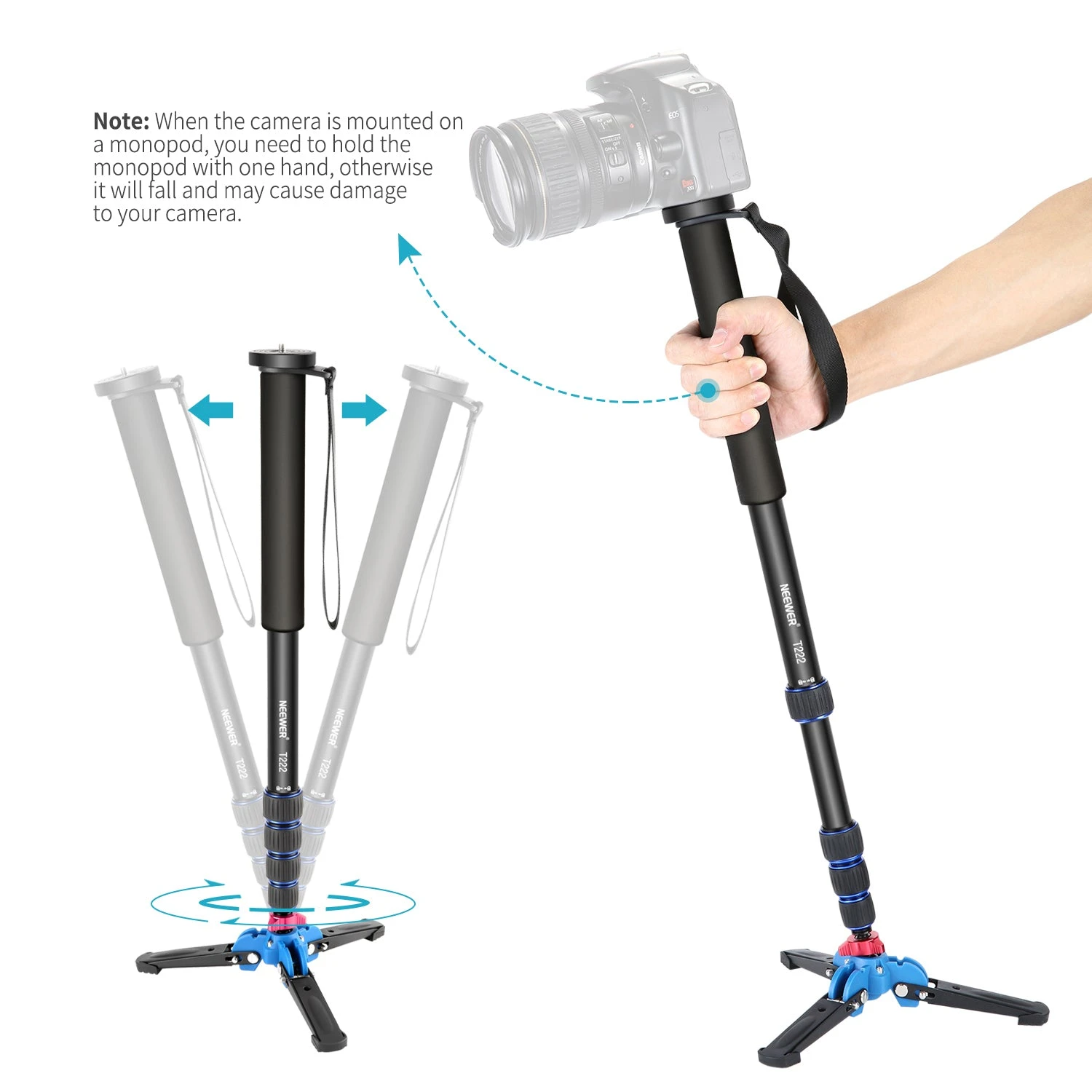 NEEWER T222 Extendable Camera Monopod Stand Base 3 NEEWER T222 Extendable Camera Monopod Stand Base - Image 3