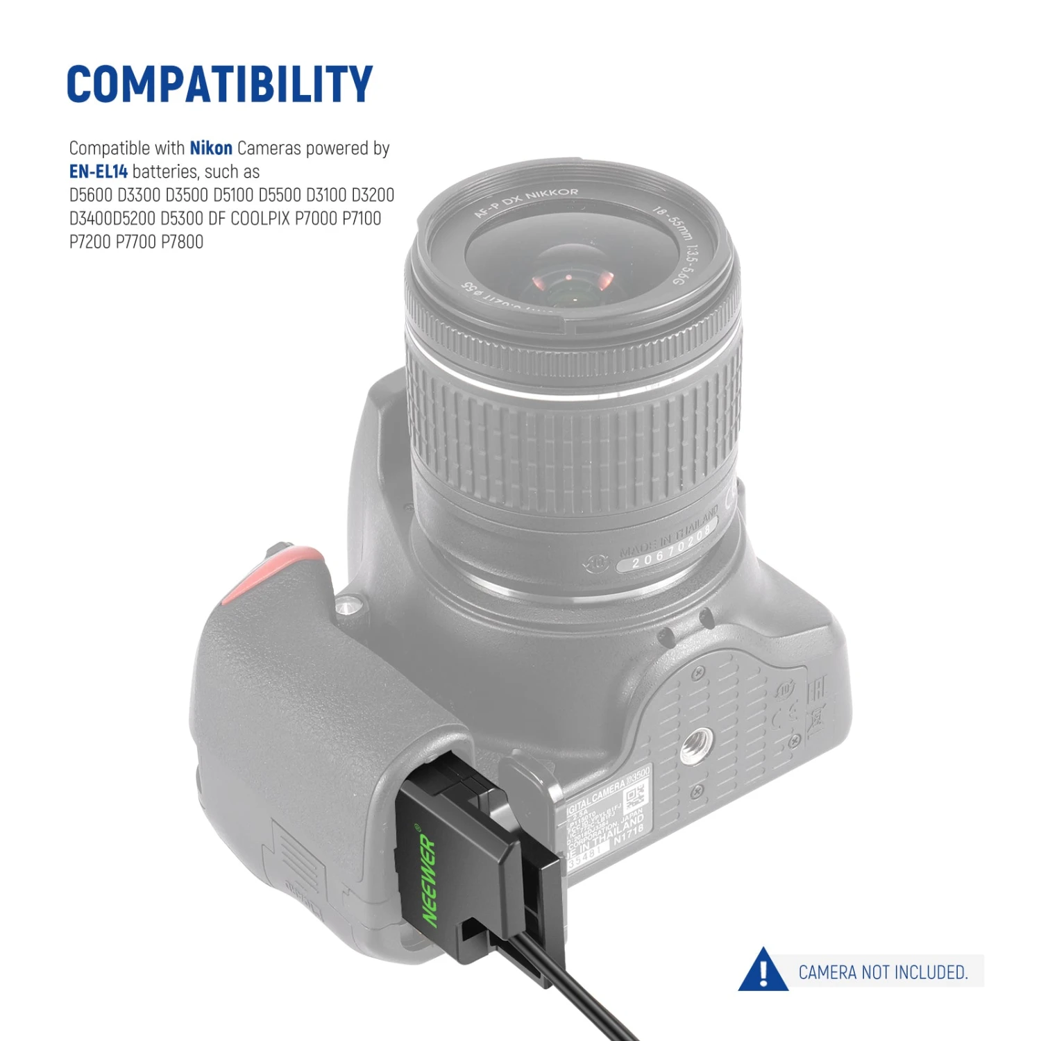 NEEWER NT-EL14 Nikon Dummy Battery AC Power Adapter 2 NEEWER NT-EL14 Nikon Dummy Battery AC Power Adapter - Image 2