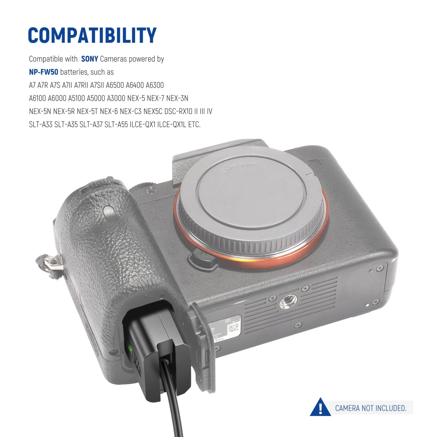 NEEWER NP-FW50 Coupler Dummy Battery For Sony 2 NEEWER NP-FW50 Coupler Dummy Battery For Sony - Image 2