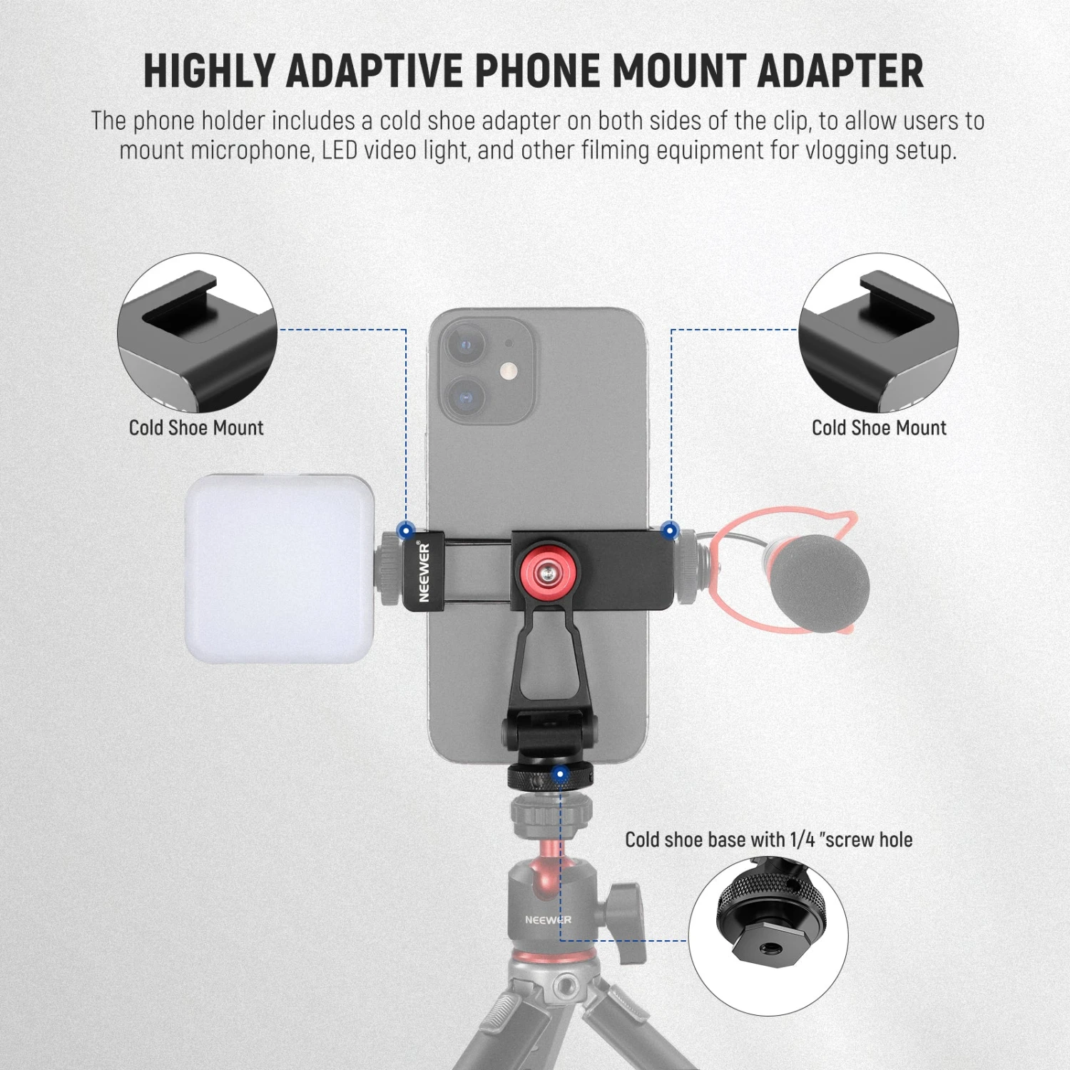 NEEWER PA001 Metal Phone Tripod Mount Adapter 2 NEEWER PA001 Metal Phone Tripod Mount Adapter - Image 2