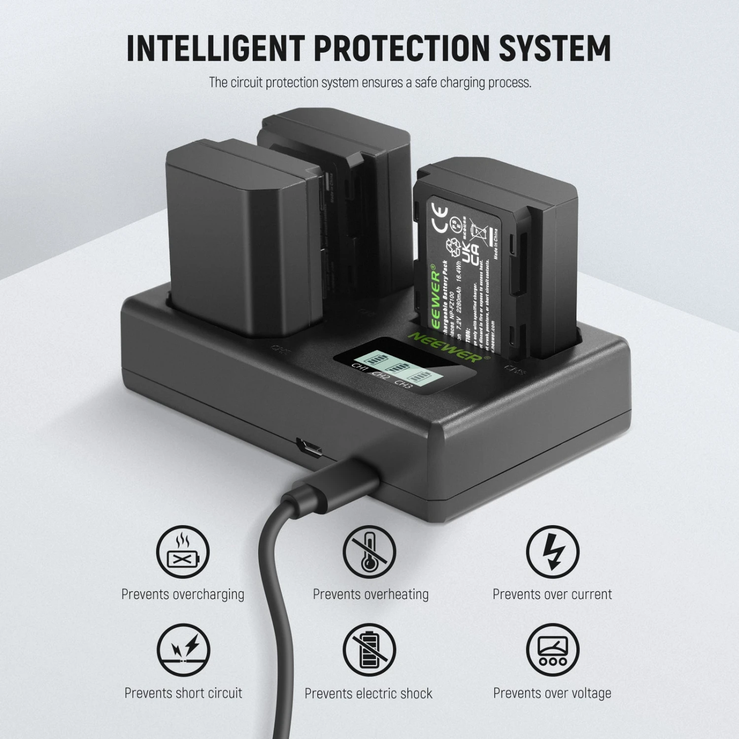 NEEWER 3 Pack NP-FZ100 Sony Replacement Battery And Charger Set 3 NEEWER 3 Pack NP-FZ100 Sony Replacement Battery And Charger Set - Image 3