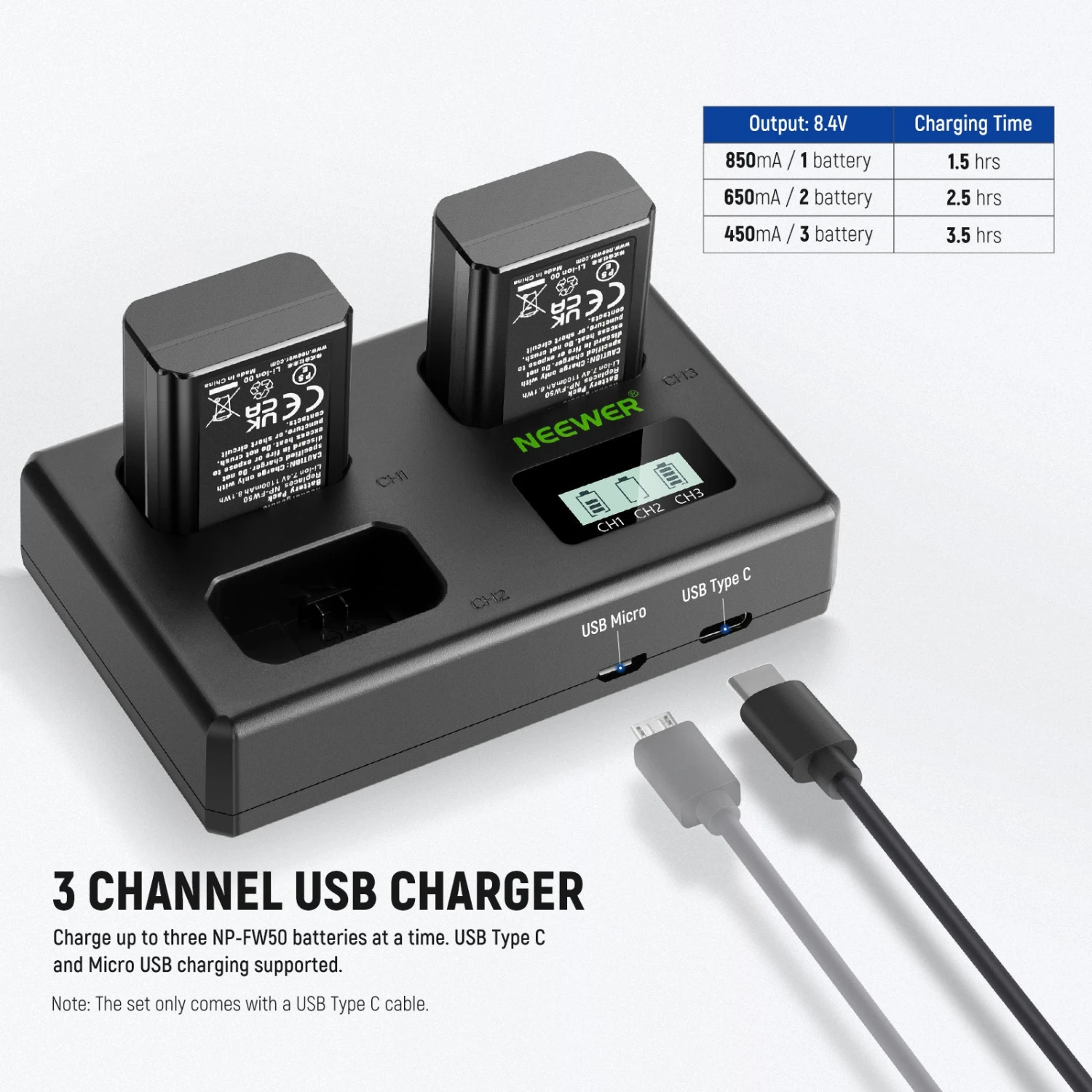 NEEWER NP-FW50 3 Pack Replacement Sony Battery And Charger Set 2 NEEWER NP-FW50 3 Pack Replacement Sony Battery And Charger Set - Image 2