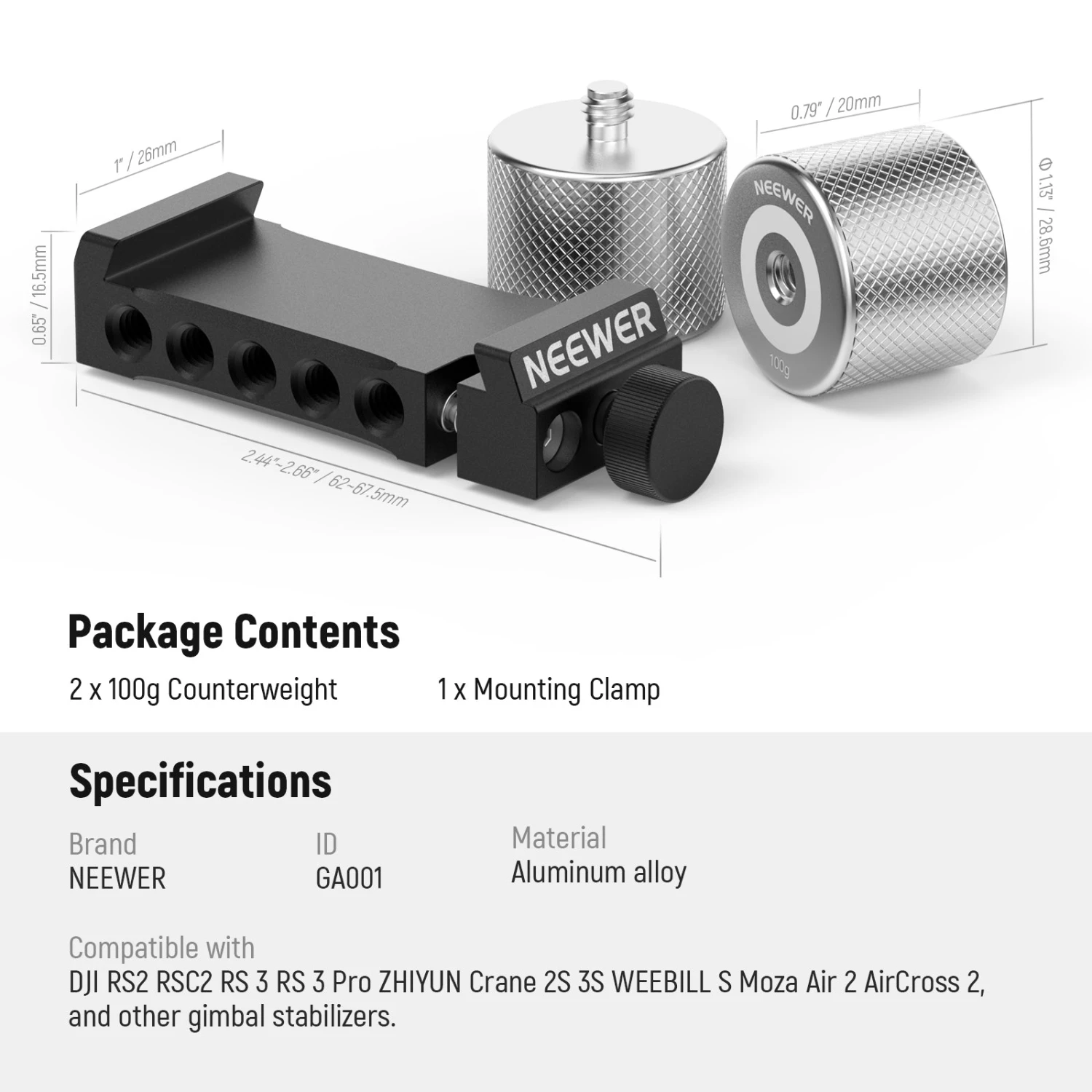 NEEWER GA001 Gimbal Counterweights And Clamp Kit For DJI 8 NEEWER GA001 Gimbal Counterweights And Clamp Kit For DJI - Image 8