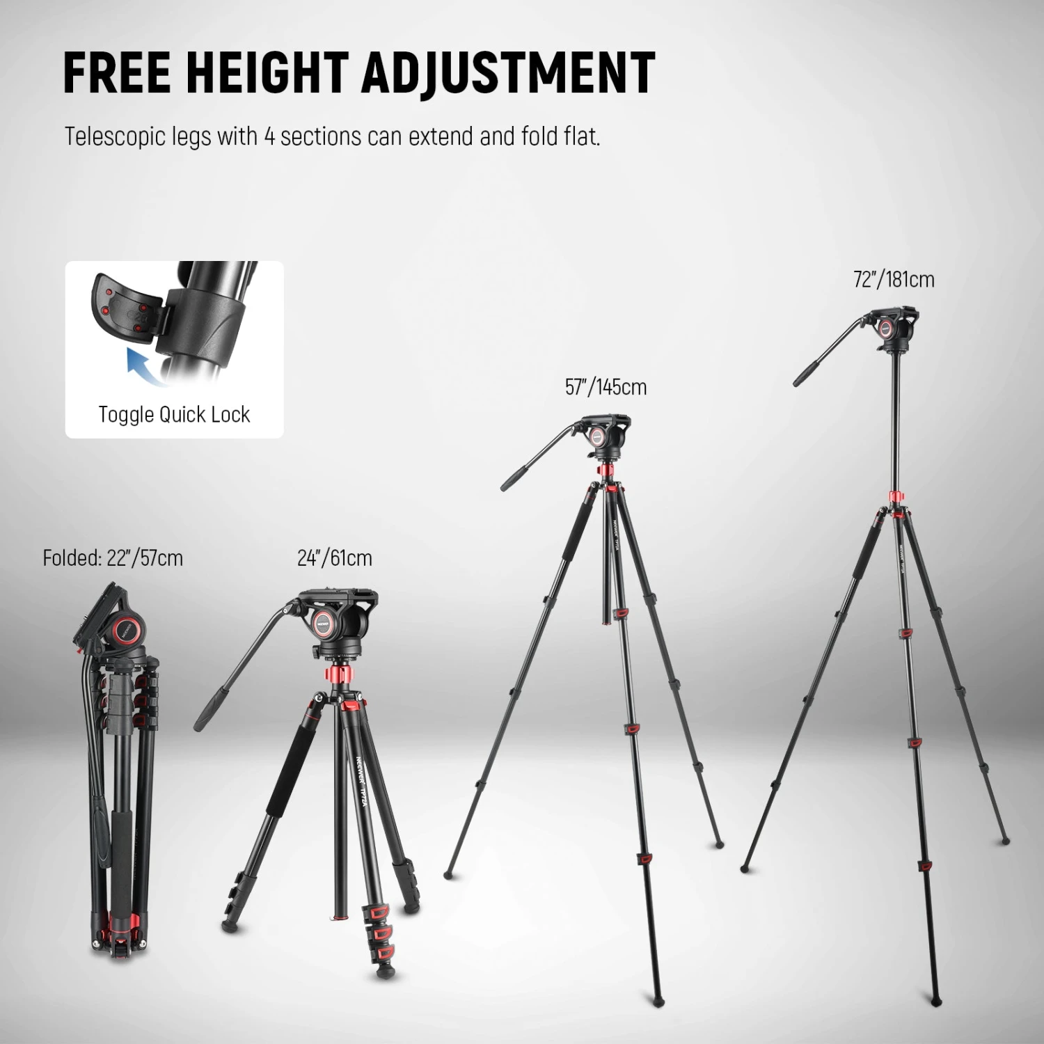 NEEWER TP72A 72" Fluid Head Video Tripod Monopod 4 NEEWER TP72A 72" Fluid Head Video Tripod Monopod - Image 4