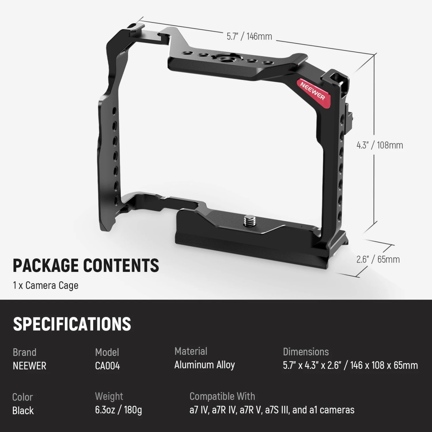 NEEWER CA004 Camera Cage For Sony A7RV/ A7IV/ A7RIV/ A7SIII/ A1 9 NEEWER CA004 Camera Cage For Sony A7RV/ A7IV/ A7RIV/ A7SIII/ A1 - Image 9