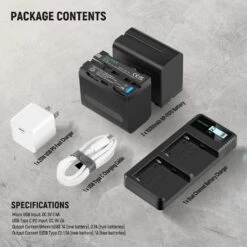 NEEWER 2 Pack 10050mAh NP-F970 Replacement Battery Charger Set -Photography Equipment 10101736 8