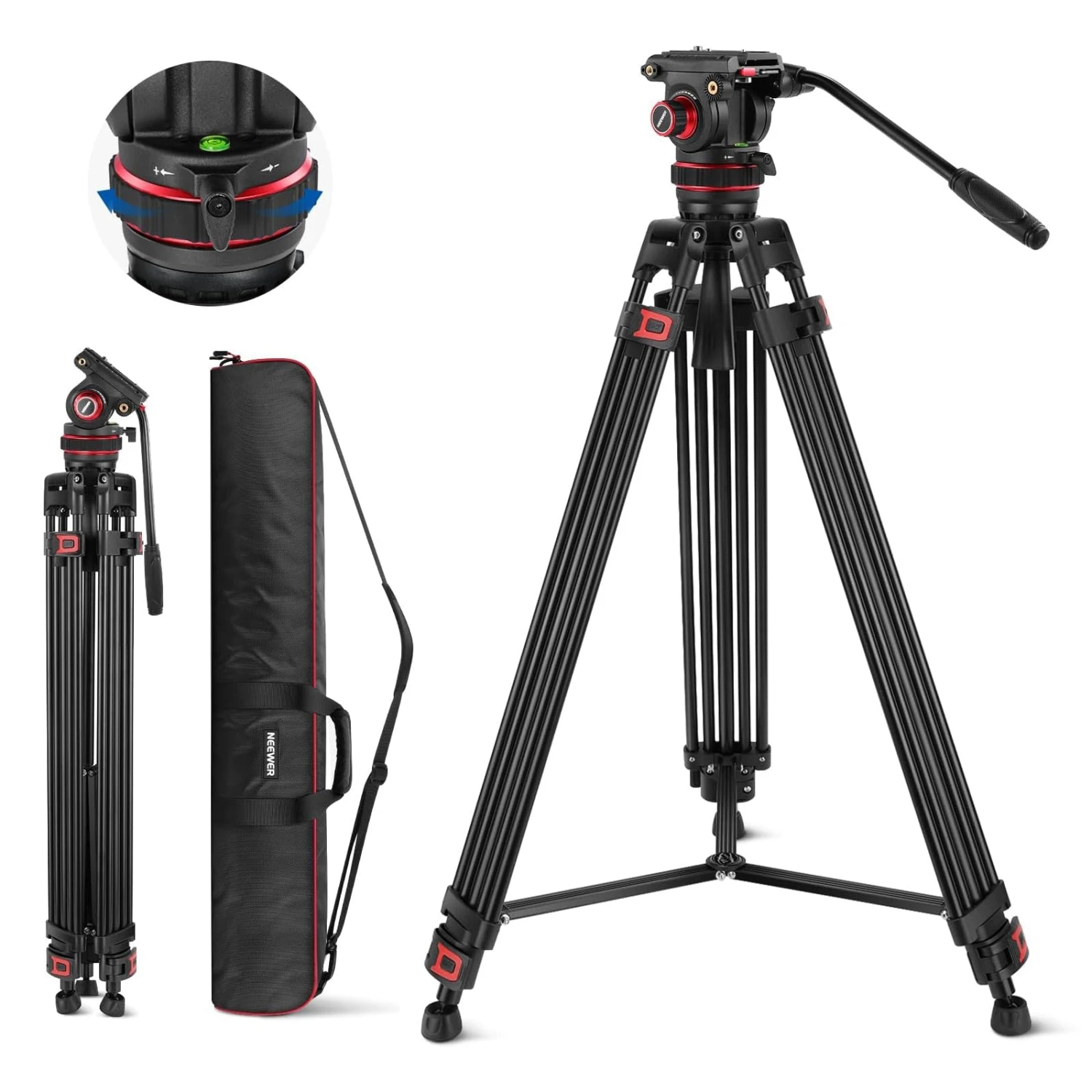 NEEWER TP75 74" Pro Video Tripod With Fluid Head 1 NEEWER TP75 74" Pro Video Tripod With Fluid Head