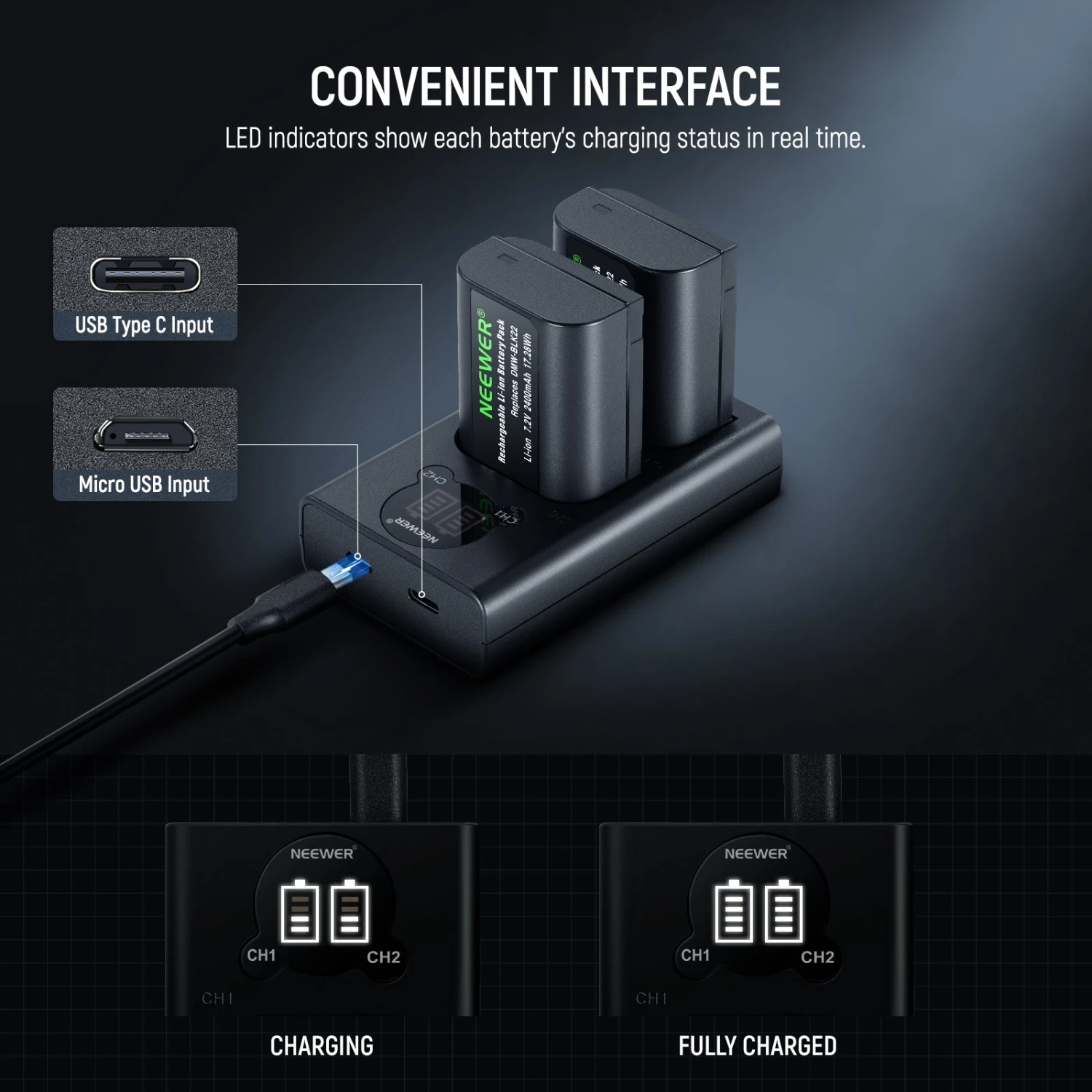 NEEWER DMW-BLK22 Replacement Battery And Charger Set 7 NEEWER DMW-BLK22 Replacement Battery And Charger Set - Image 7