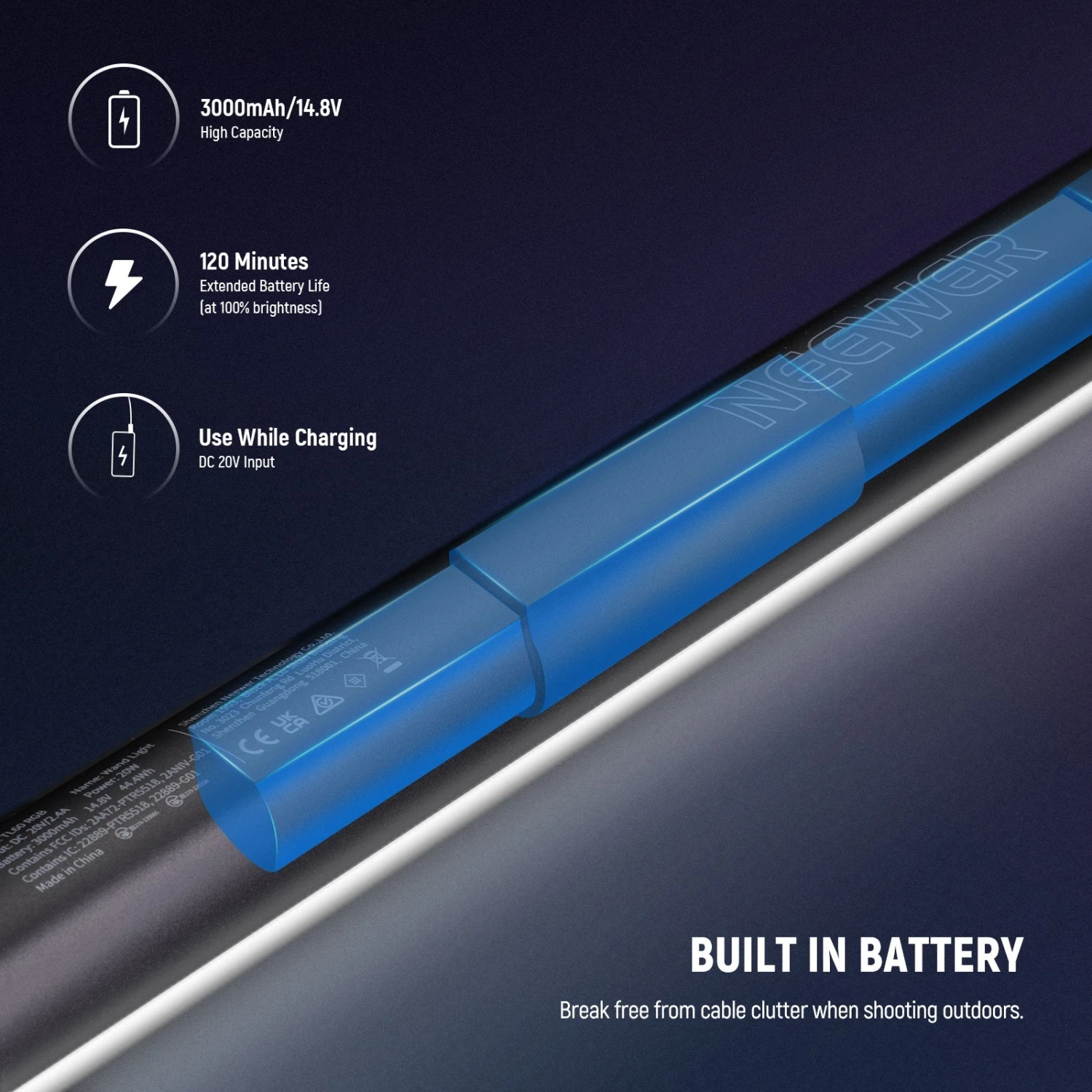 NEEWER TL60 20W RGB Tube Light With APP/2.4G/DMX Control 8 NEEWER TL60 20W RGB Tube Light With APP/2.4G/DMX Control - Image 8