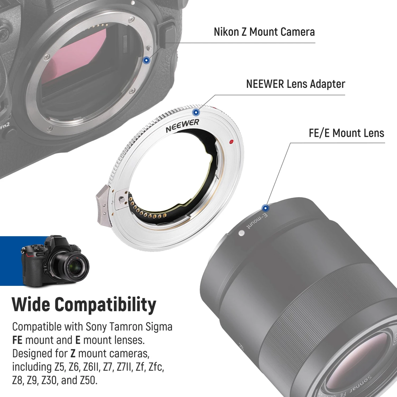 NEEWER NW-ETZ Camera Autofocus Adapter Ring For Nikon 2 NEEWER NW-ETZ Camera Autofocus Adapter Ring For Nikon - Image 2