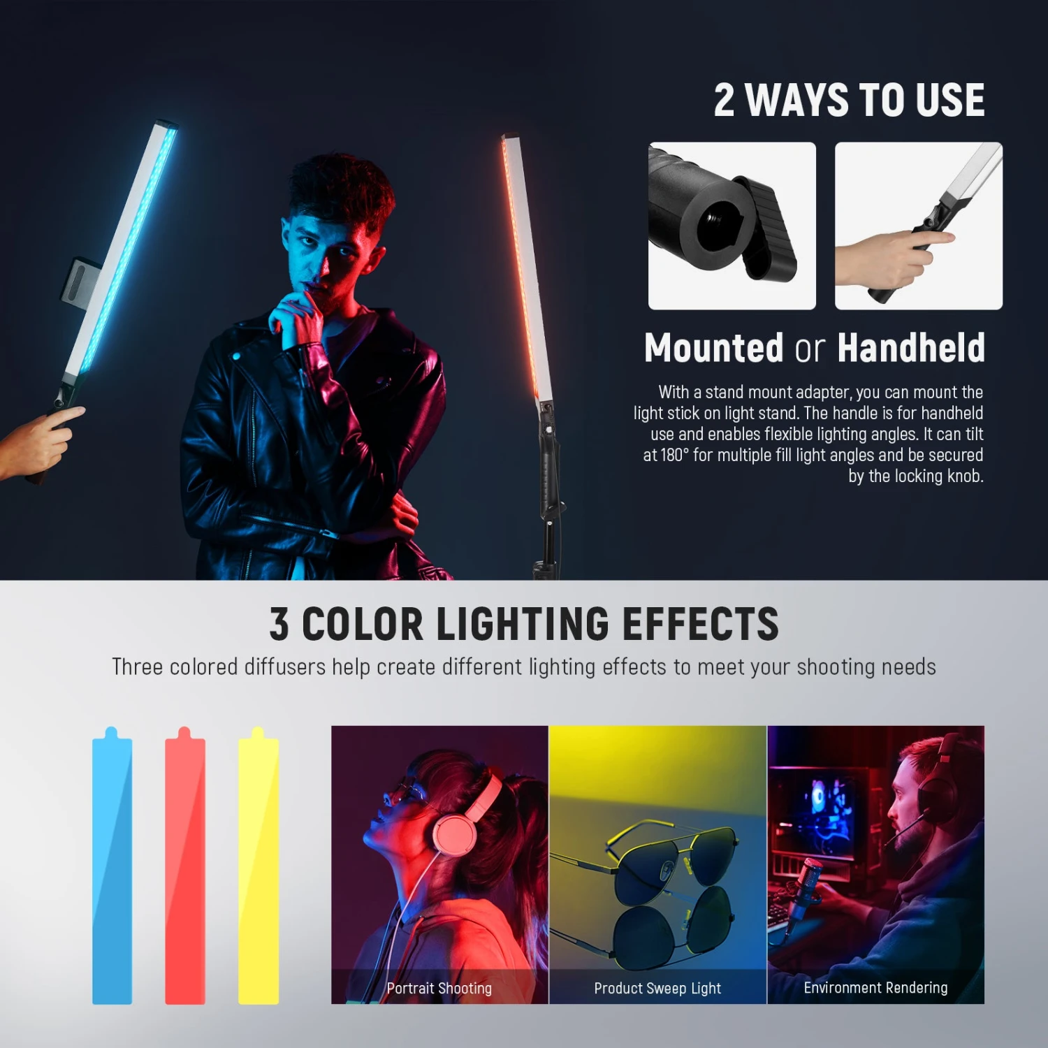 NEEWER BH20B Upgraded 21W LED Video Light Stick Kit 5 NEEWER BH20B Upgraded 21W LED Video Light Stick Kit - Image 5