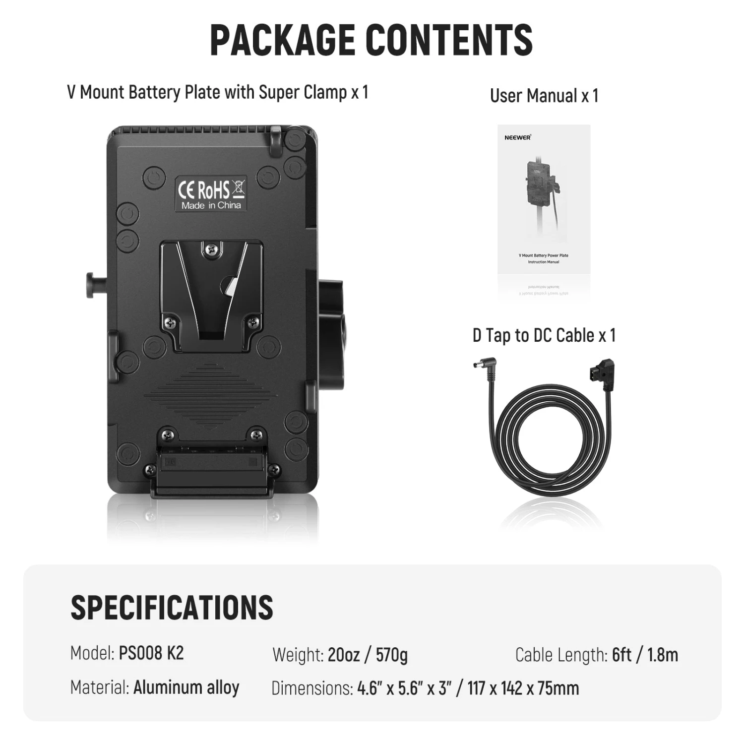 NEEWER PS008 K2 V Mount Battery Plate & D Tap To DC Cable For MS Series 7 NEEWER PS008 K2 V Mount Battery Plate & D Tap To DC Cable For MS Series - Image 7