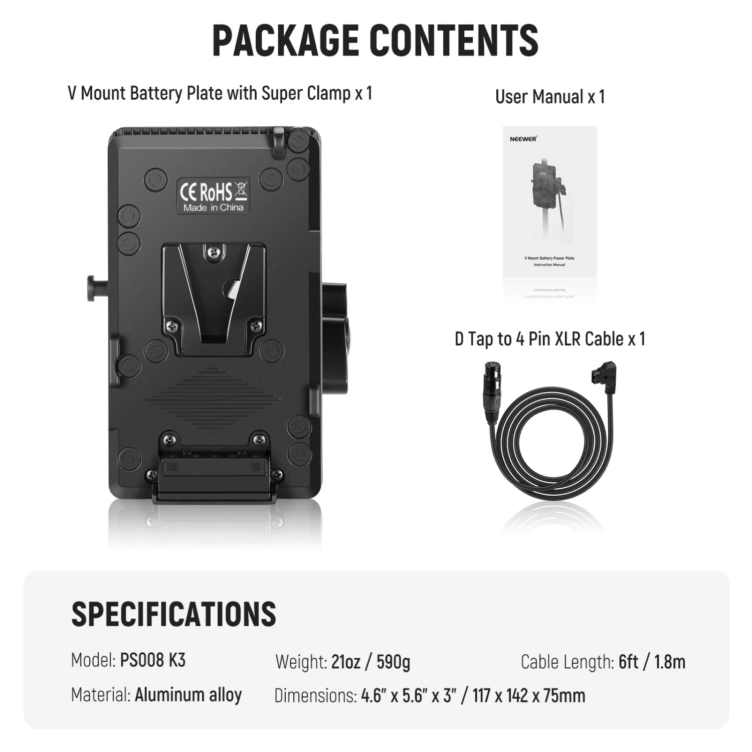 NEEWER PS008 K3 V Mount Battery Plate & D Tap To 4 Pin XLR Cable For PL60C 7 NEEWER PS008 K3 V Mount Battery Plate & D Tap To 4 Pin XLR Cable For PL60C - Image 7