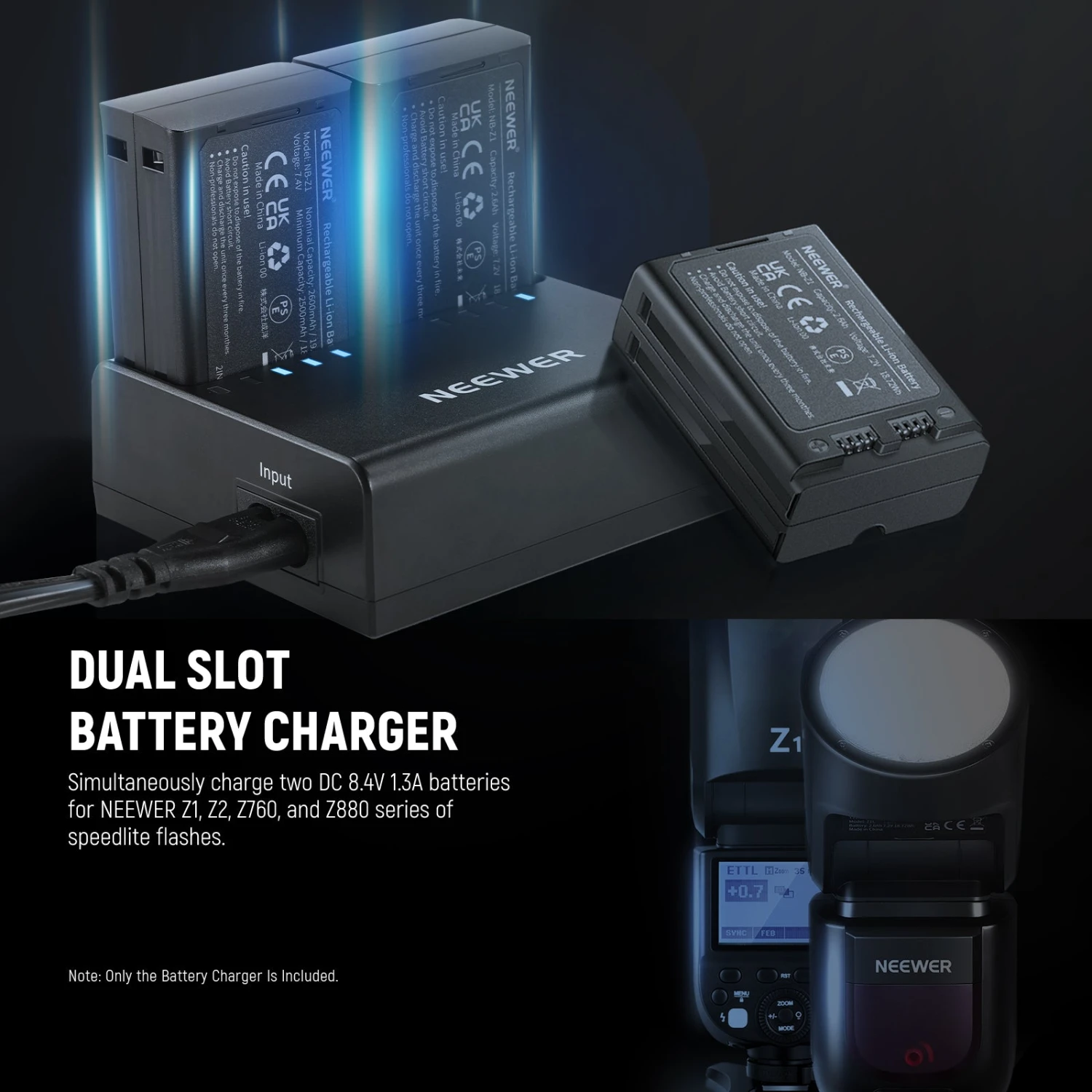 NEEWER NC2-Z1 Dual Slot Battery Charger Kit For Z2 Z1 Z760 Z880 2 NEEWER NC2-Z1 Dual Slot Battery Charger Kit For Z2 Z1 Z760 Z880 - Image 2