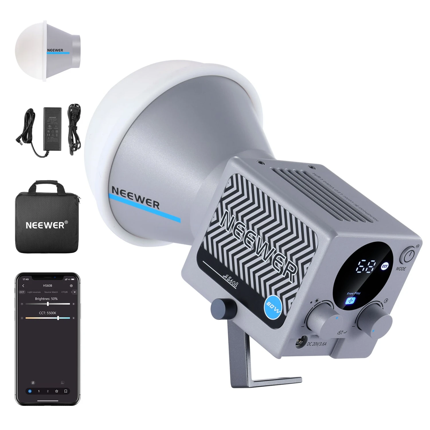 NEEWER HS60B 60W Portable Bi-Color Mini LED Video Light 1 NEEWER HS60B 60W Portable Bi-Color Mini LED Video Light