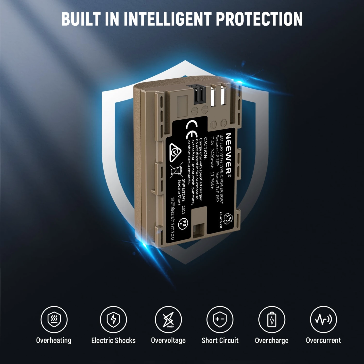 NEEWER 2400mAh LP-E6P LP-E6 LP-E6N LP-E6NH Replacement Battery With Type C 3 NEEWER 2400mAh LP-E6P LP-E6 LP-E6N LP-E6NH Replacement Battery With Type C - Image 3