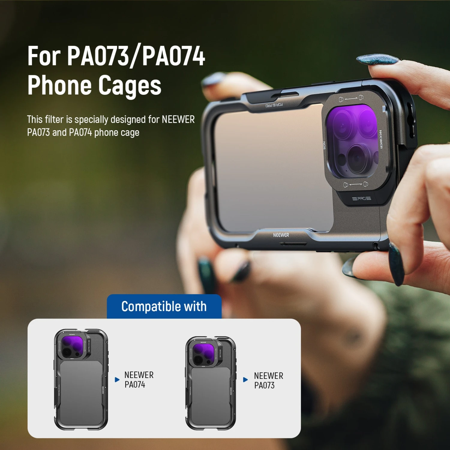 NEEWER ND8/ND16/ND32/ND64 Phone Lens Filter For IPhone PA073/PA074 Cage 2 NEEWER ND8/ND16/ND32/ND64 Phone Lens Filter For IPhone PA073/PA074 Cage - Image 2