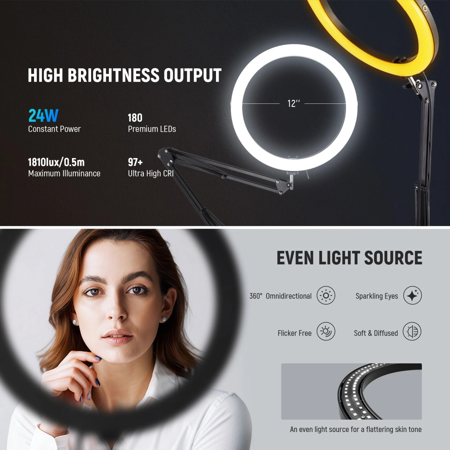 NEEWER RH12B 12" 24W High Power LED Ring Light With Foldable Stand 2 NEEWER RH12B 12" 24W High Power LED Ring Light With Foldable Stand - Image 2