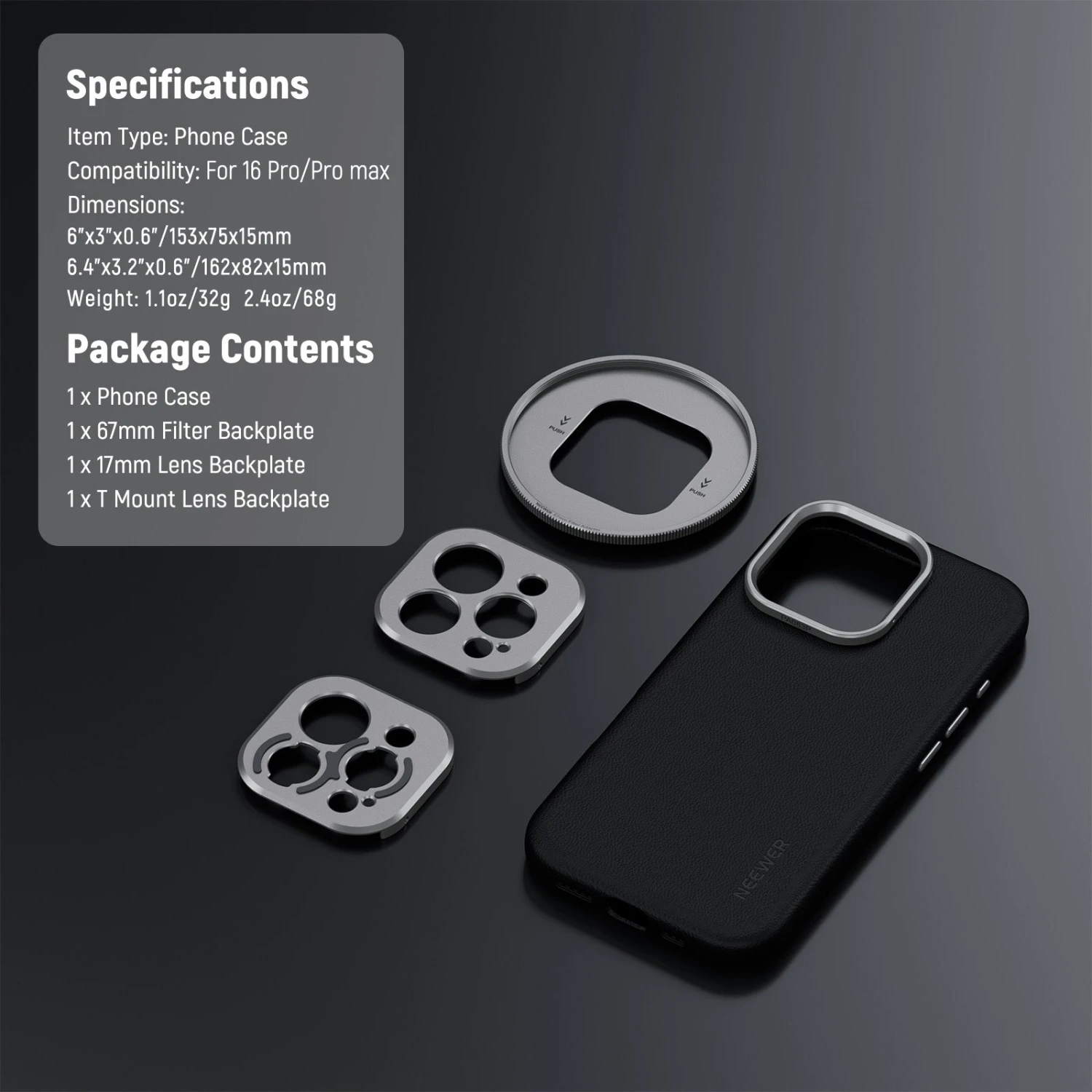 NEEWER PA083P/PA084P Black Case With 3 Backplates For IPhone 16 Pro/Pro Max 7 NEEWER PA083P/PA084P Black Case With 3 Backplates For IPhone 16 Pro/Pro Max - Image 7