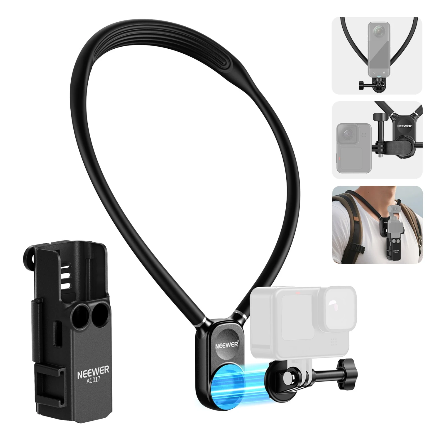 NEEWER GP39 Magnetic Action Camera Neck Mount With Pocket 3 Cage 1 NEEWER GP39 Magnetic Action Camera Neck Mount With Pocket 3 Cage