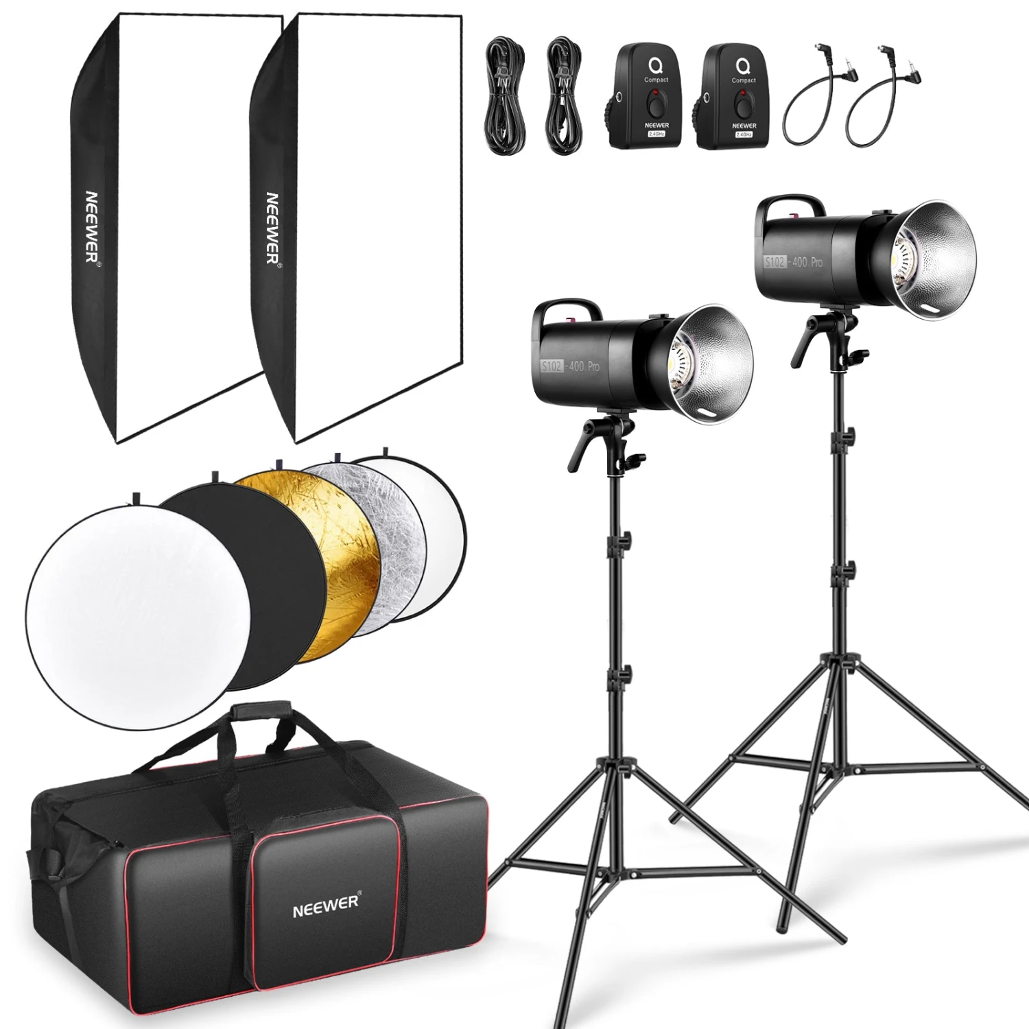 NEEWER 2 Pack S102-400W PRO 400Ws Studio Monolight Flash Light Kit 1 NEEWER 2 Pack S102-400W PRO 400Ws Studio Monolight Flash Light Kit