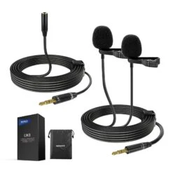 NEEWER LM3 Wired Dual Lavalier Microphones With 13ft 3.5mm TRS Extension Cable