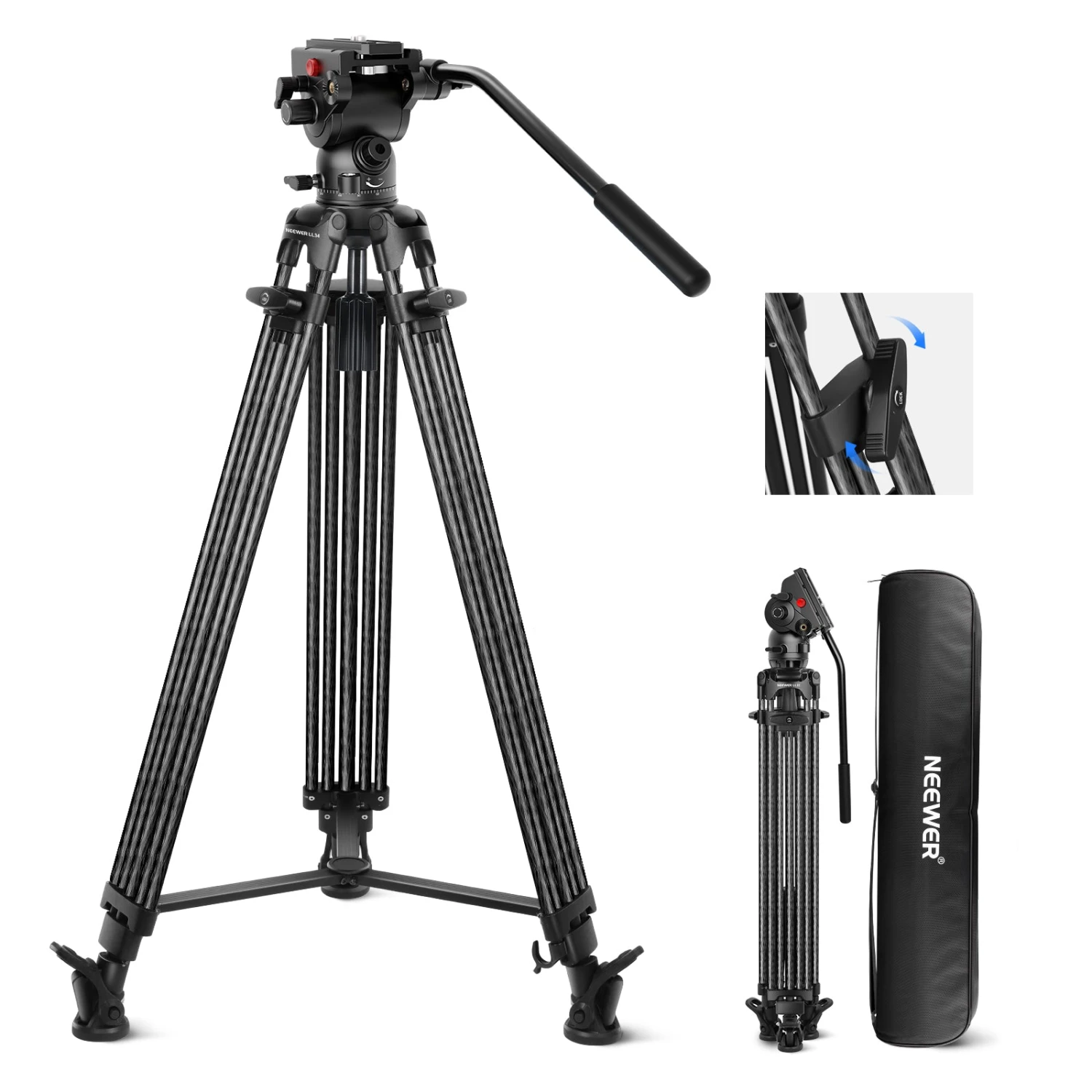 NEEWER LL34 77" Carbon Fiber Video Tripod 1 NEEWER LL34 77" Carbon Fiber Video Tripod