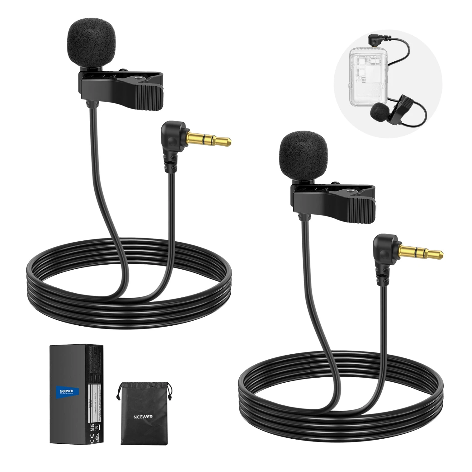 NEEWER LM5 2 Pack 6.6ft/2m 3.5mm TRS Mini Clip On Wired Lavalier Microphone 1 NEEWER LM5 2 Pack 6.6ft/2m 3.5mm TRS Mini Clip On Wired Lavalier Microphone