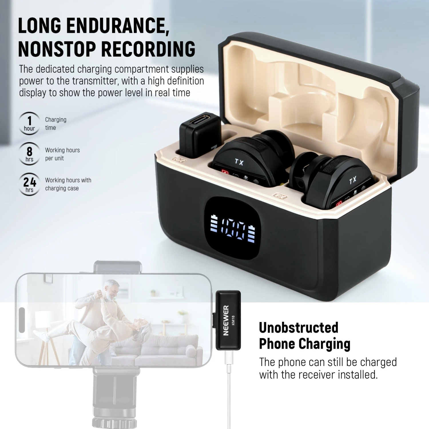 NEEWER KM18 Wireless Button Lavalier Microphone For USB C Phone PC 7 NEEWER KM18 Wireless Button Lavalier Microphone For USB C Phone PC - Image 7