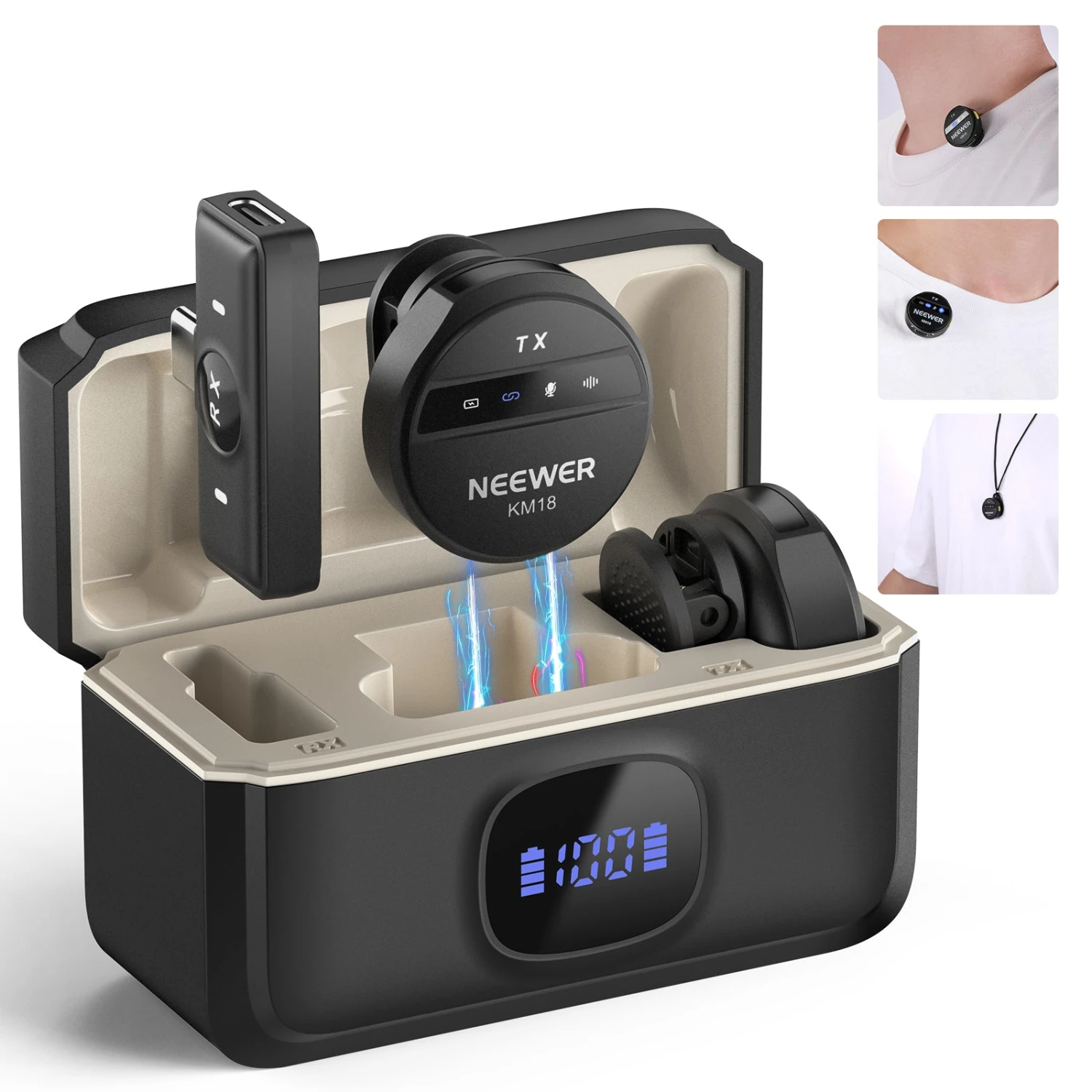 NEEWER KM18 Wireless Button Lavalier Microphone For USB C Phone PC 10 NEEWER KM18 Wireless Button Lavalier Microphone For USB C Phone PC - Image 10