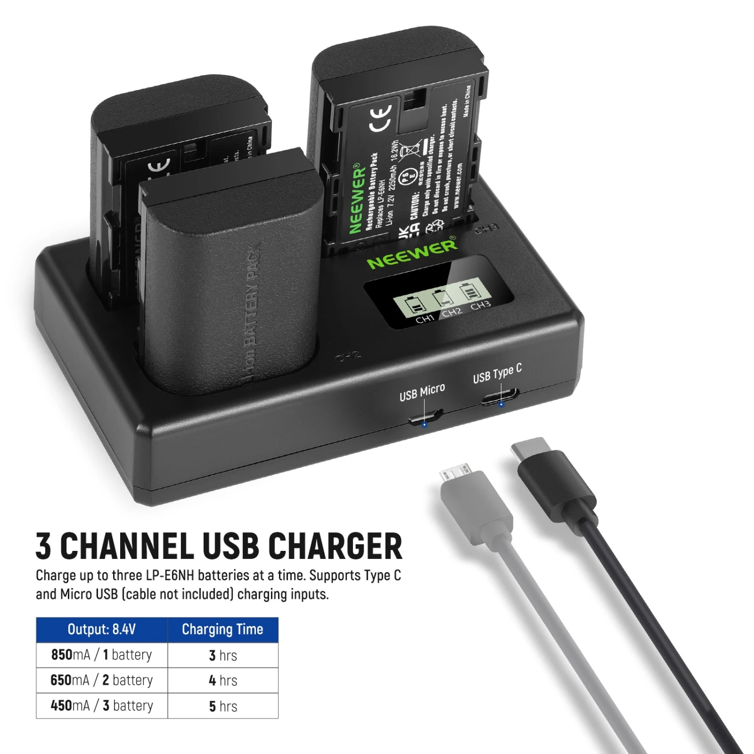 NEEWER LP-E6NH R6 II Replacement Battery Charger Set For Canon 2 NEEWER LP-E6NH R6 II Replacement Battery Charger Set For Canon - Image 2
