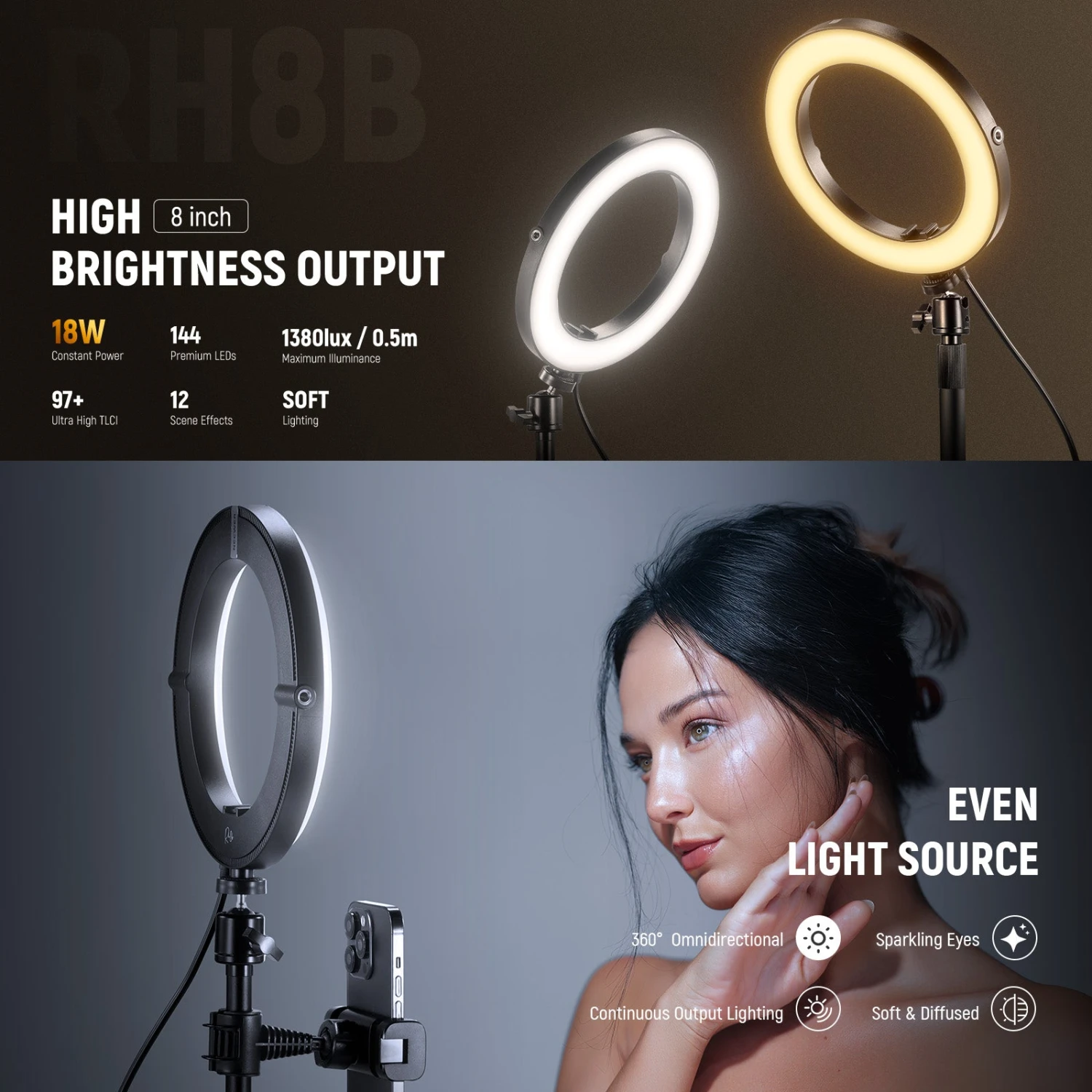 NEEWER RH8B 8" 18W High Power Desk Ring Light With Stand 2 NEEWER RH8B 8" 18W High Power Desk Ring Light With Stand - Image 2