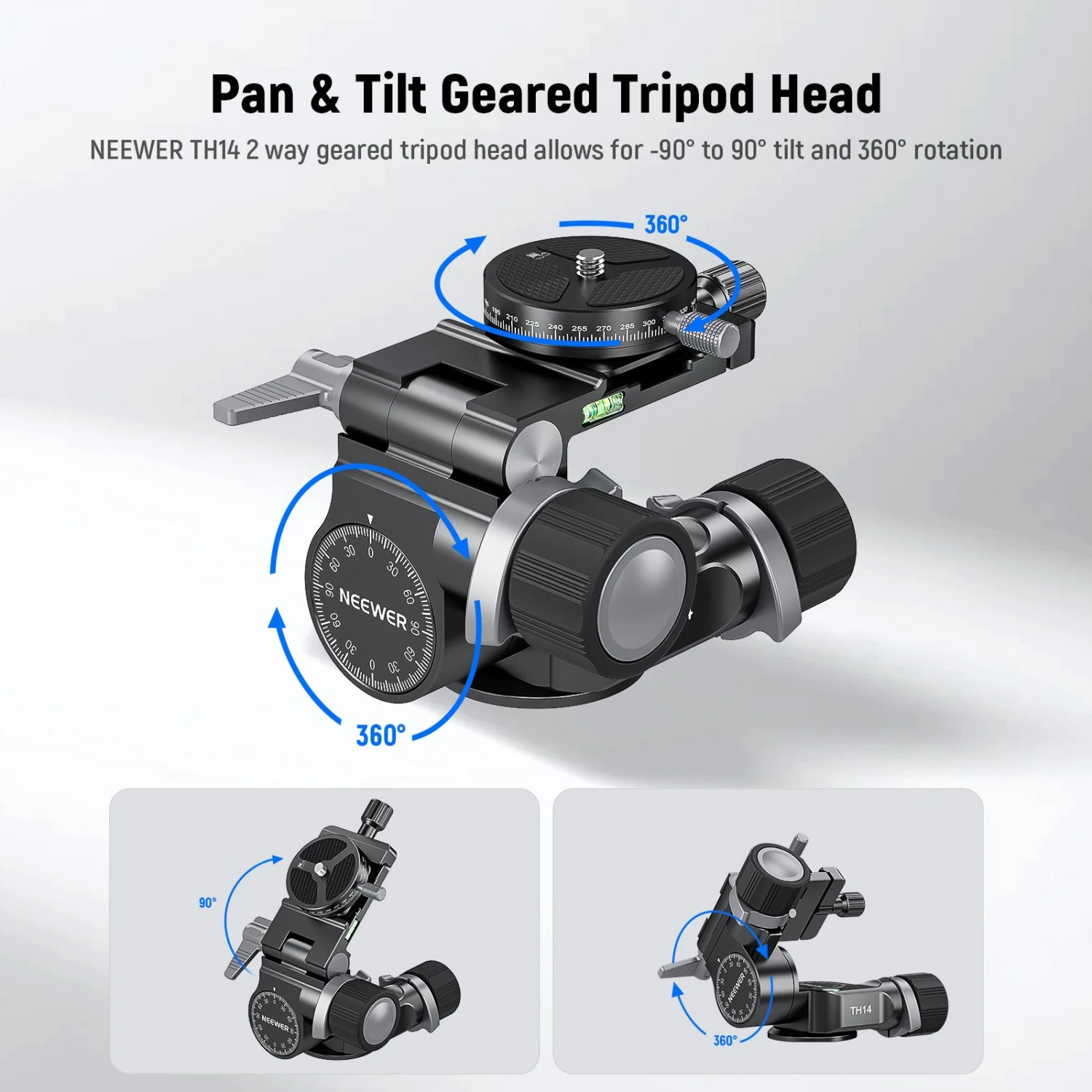 NEEWER TH14 2 Way Geared Tripod Head 2 NEEWER TH14 2 Way Geared Tripod Head - Image 2