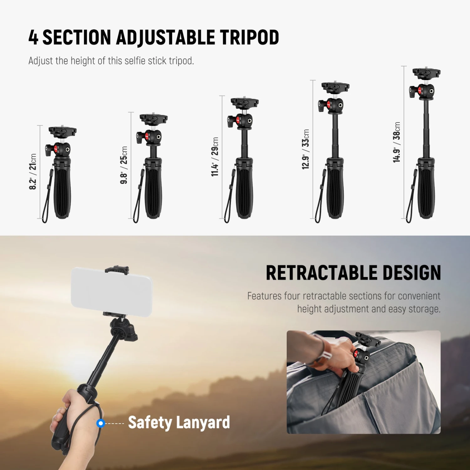 NEEWER TP38 15" Desktop Tripod For Phone & Camera 2 NEEWER TP38 15" Desktop Tripod For Phone & Camera - Image 2