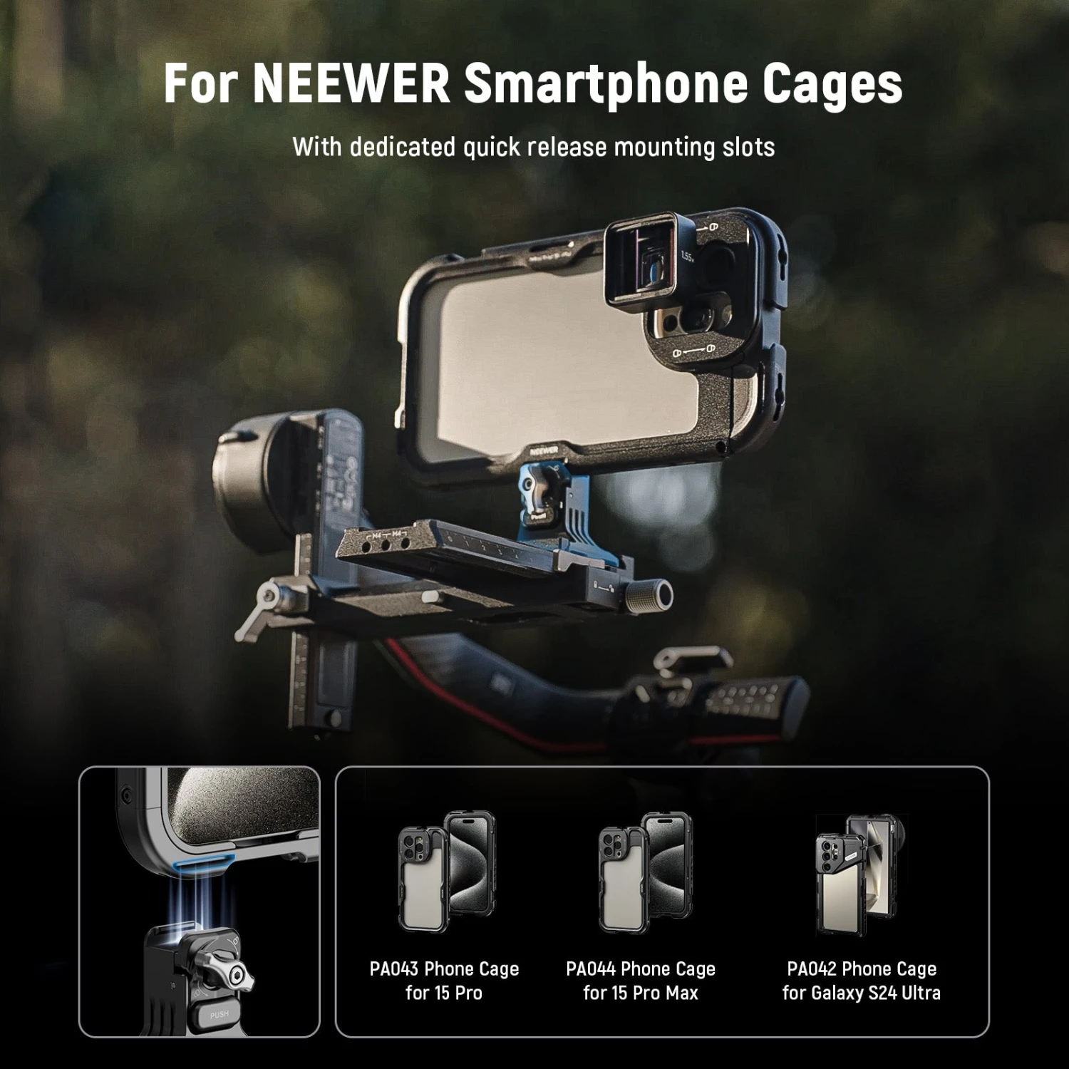 NEEWER PA063 Phone Tripod Mount For 2nd Gen 15 Pro/15 Pro Max S24 Ultra Cage 2 NEEWER PA063 Phone Tripod Mount For 2nd Gen 15 Pro/15 Pro Max S24 Ultra Cage - Image 2