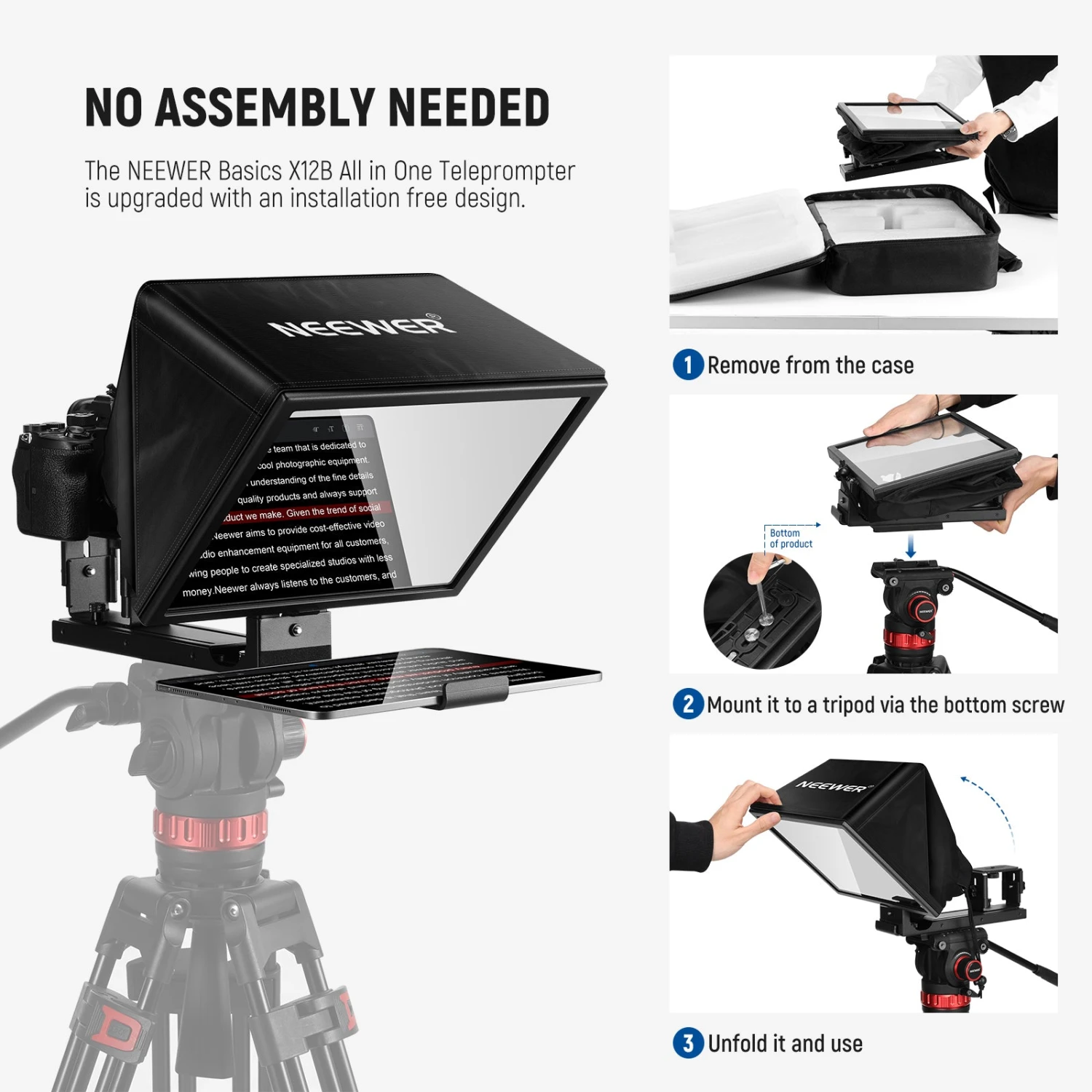 NEEWER BASICS X12B Aluminum Alloy Liftable Teleprompter 2 NEEWER BASICS X12B Aluminum Alloy Liftable Teleprompter - Image 2