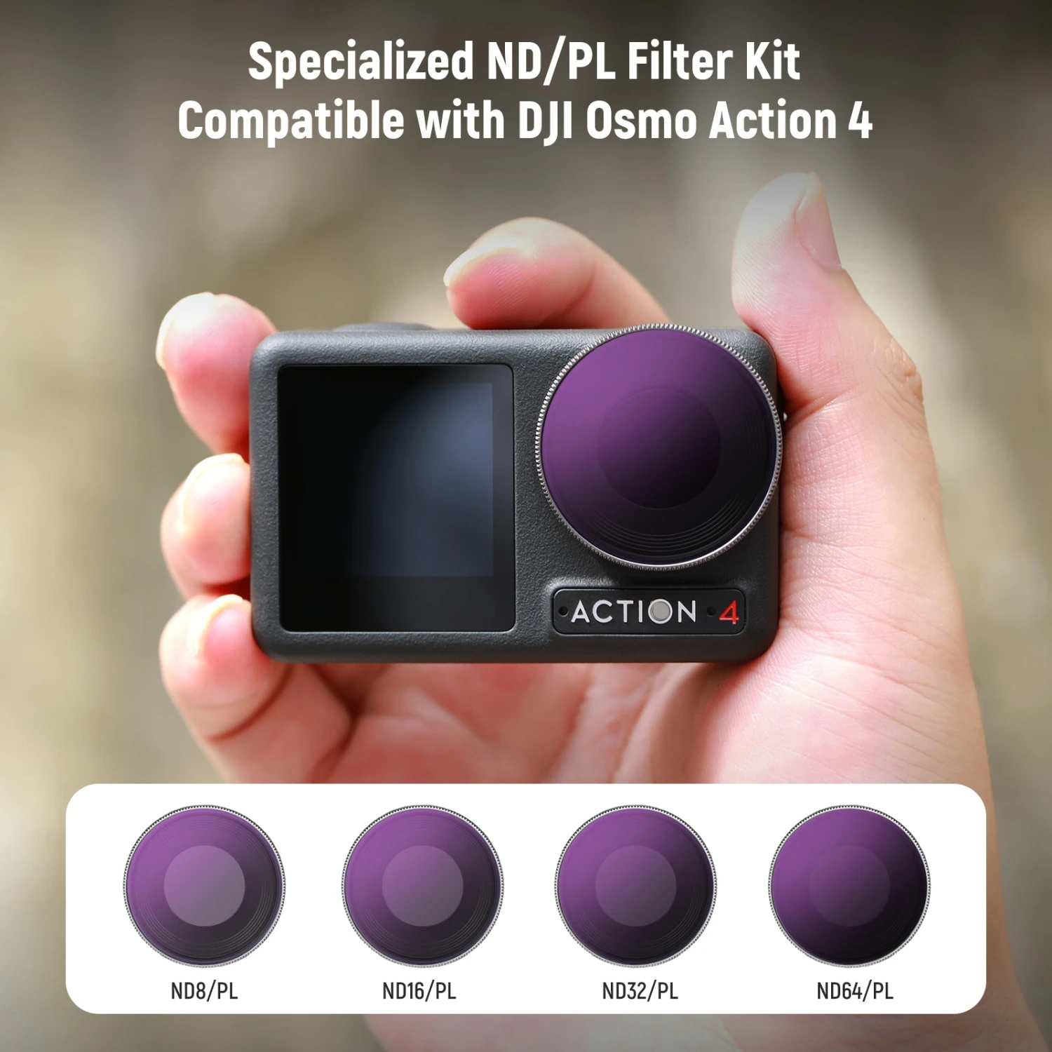NEEWER FL-A14 4-Pack ND/PL Filter Set For DJI Osmo Action 4 2 NEEWER FL-A14 4-Pack ND/PL Filter Set For DJI Osmo Action 4 - Image 2