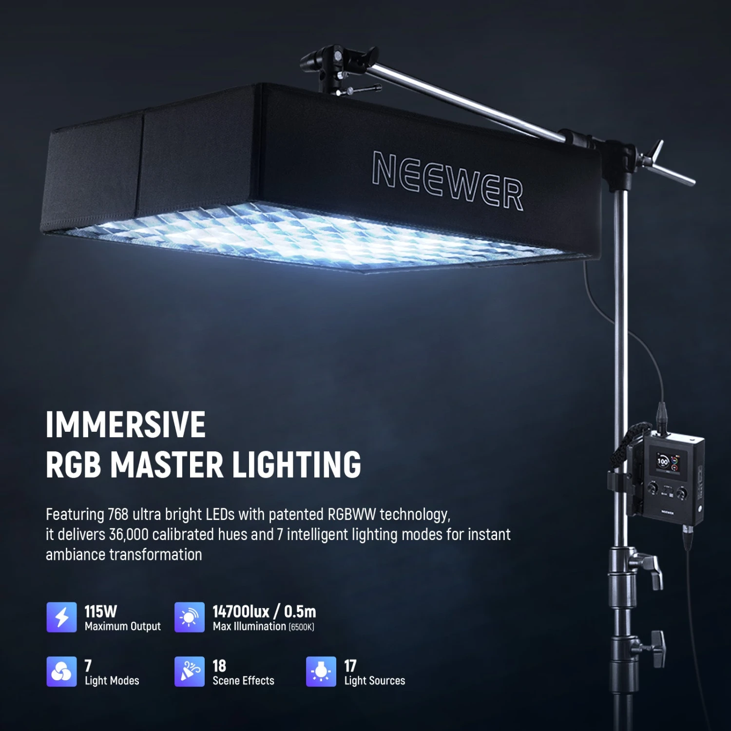 NEEWER FL100C 115W Flexible DMX Control LED RGB Video Light Kit 3 NEEWER FL100C 115W Flexible DMX Control LED RGB Video Light Kit - Image 3