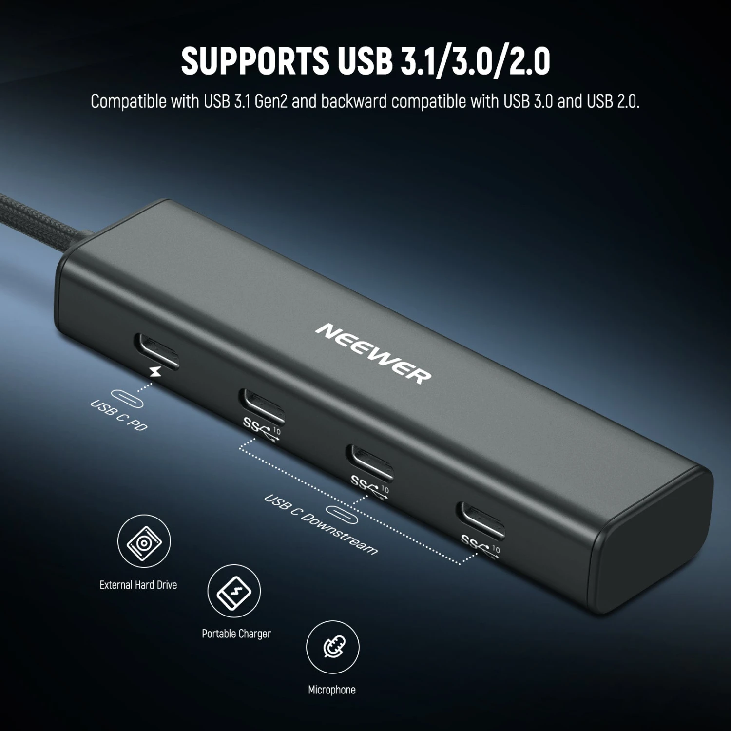 NEEWER PS020E 4 In 1 USB C Hub 3.1 Gen2 100W PD With Cold Shoe Adapter 2 NEEWER PS020E 4 In 1 USB C Hub 3.1 Gen2 100W PD With Cold Shoe Adapter - Image 2